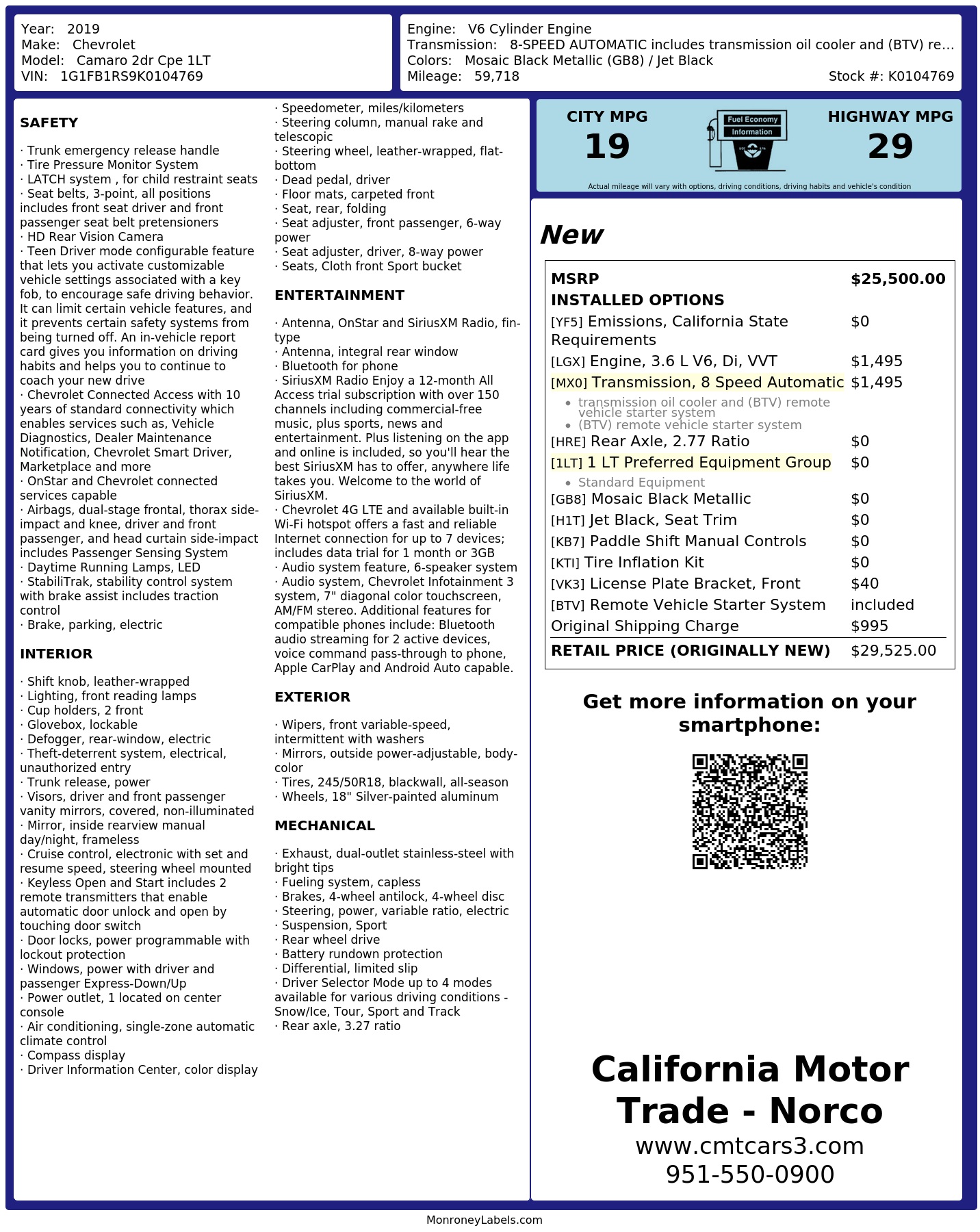Monroney Label