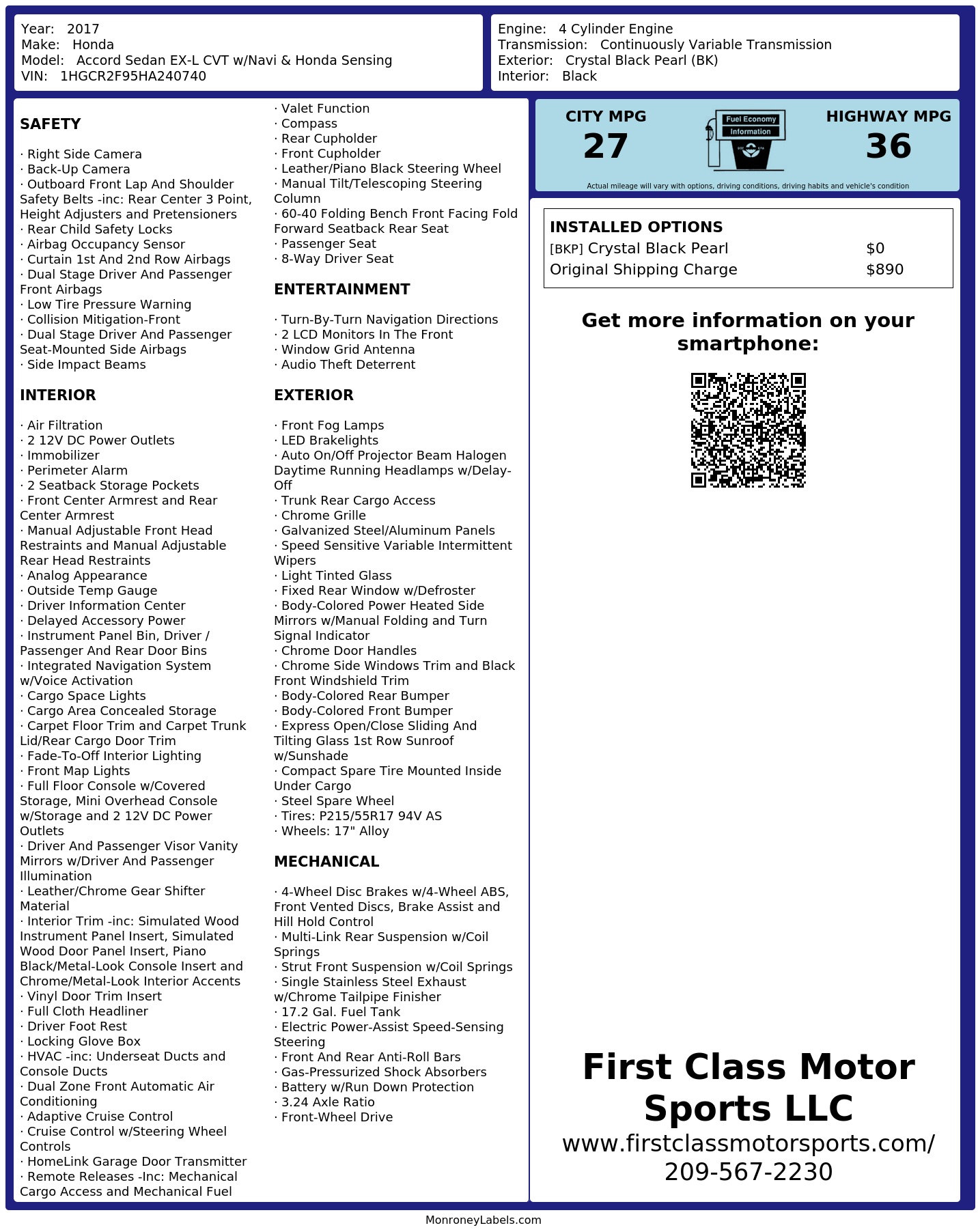 Monroney Label