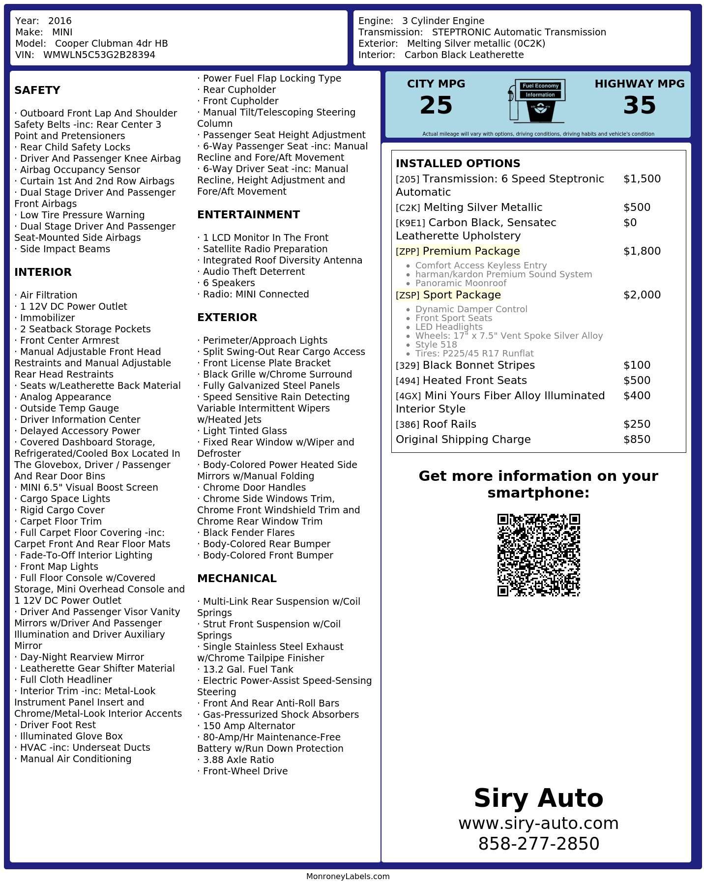 Monroney Label