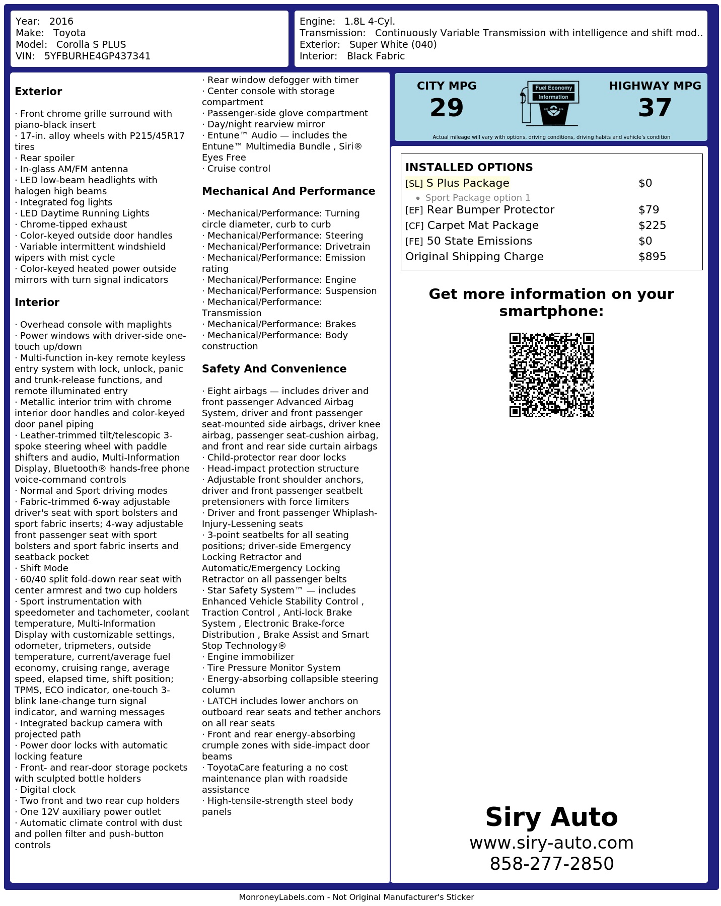 Monroney Label