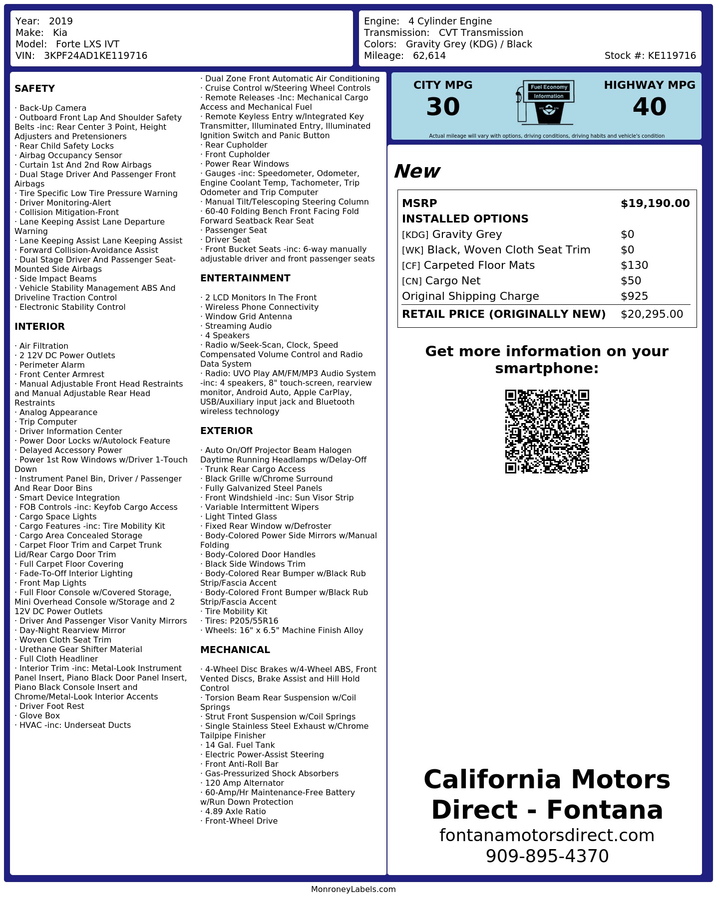 Monroney Label