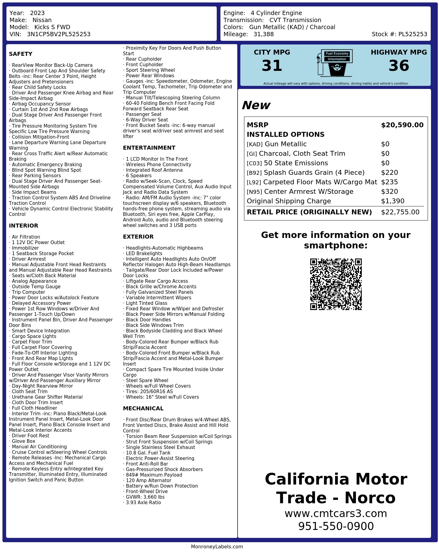 Monroney Label