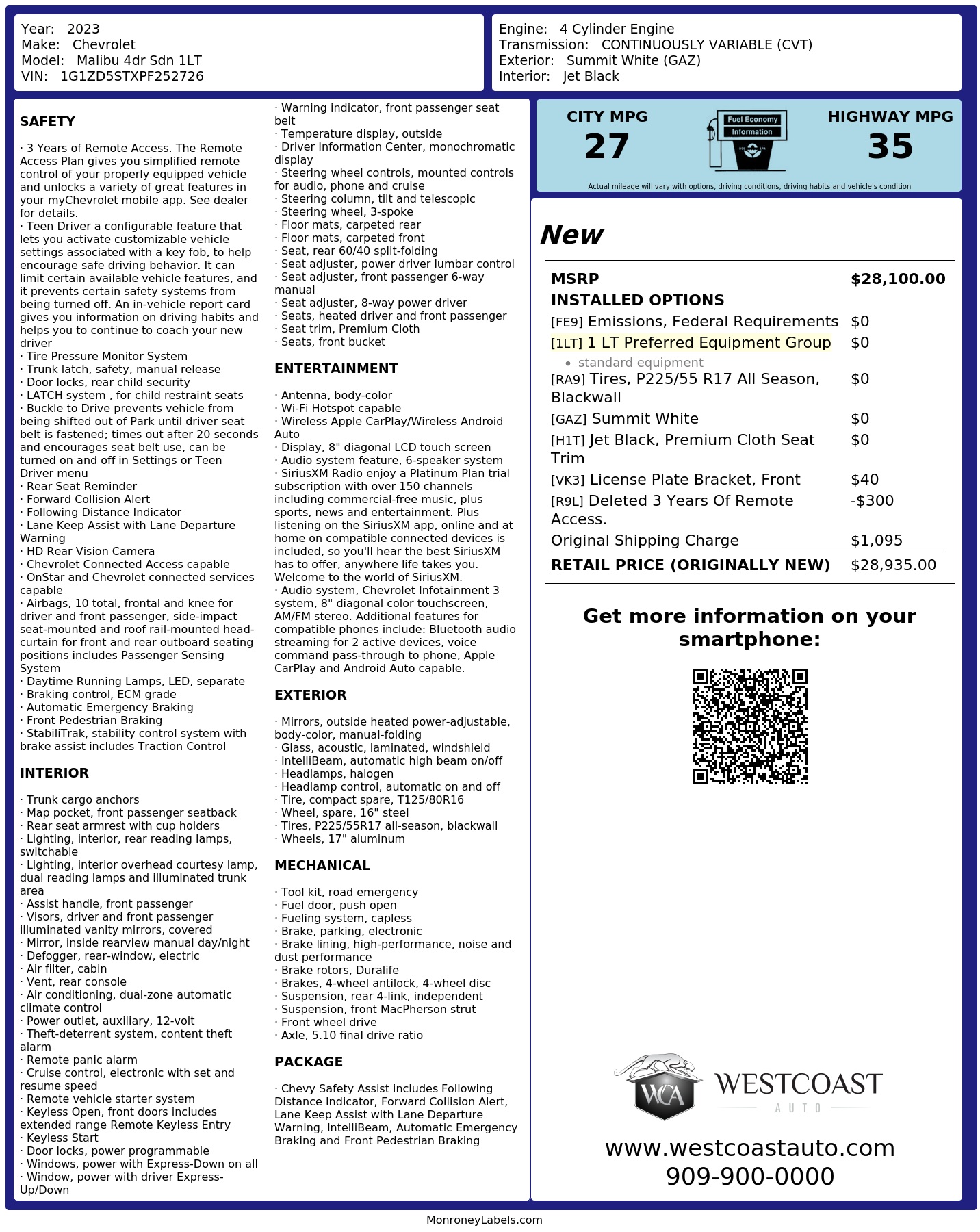Monroney Label