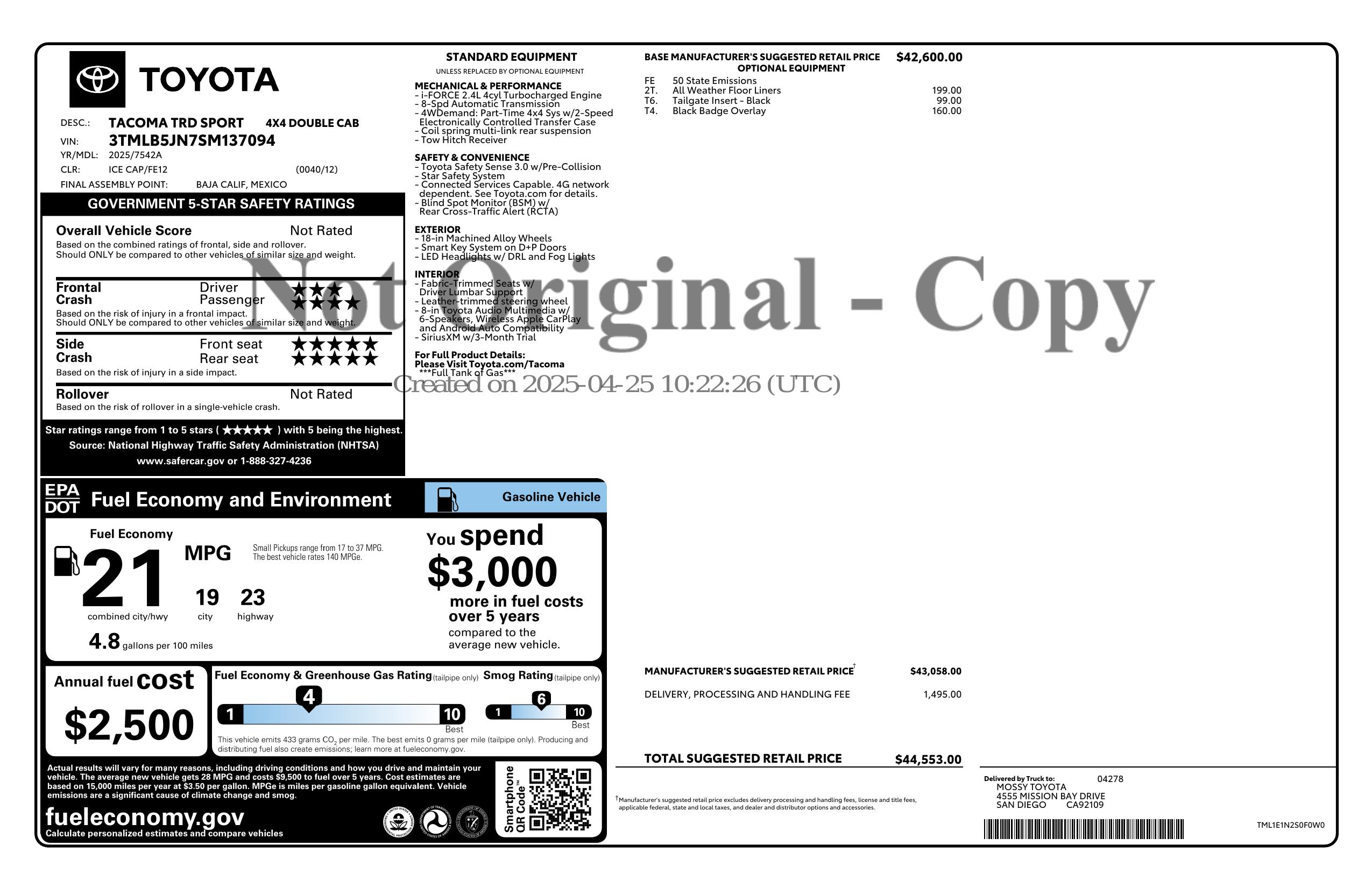 Monroney Label