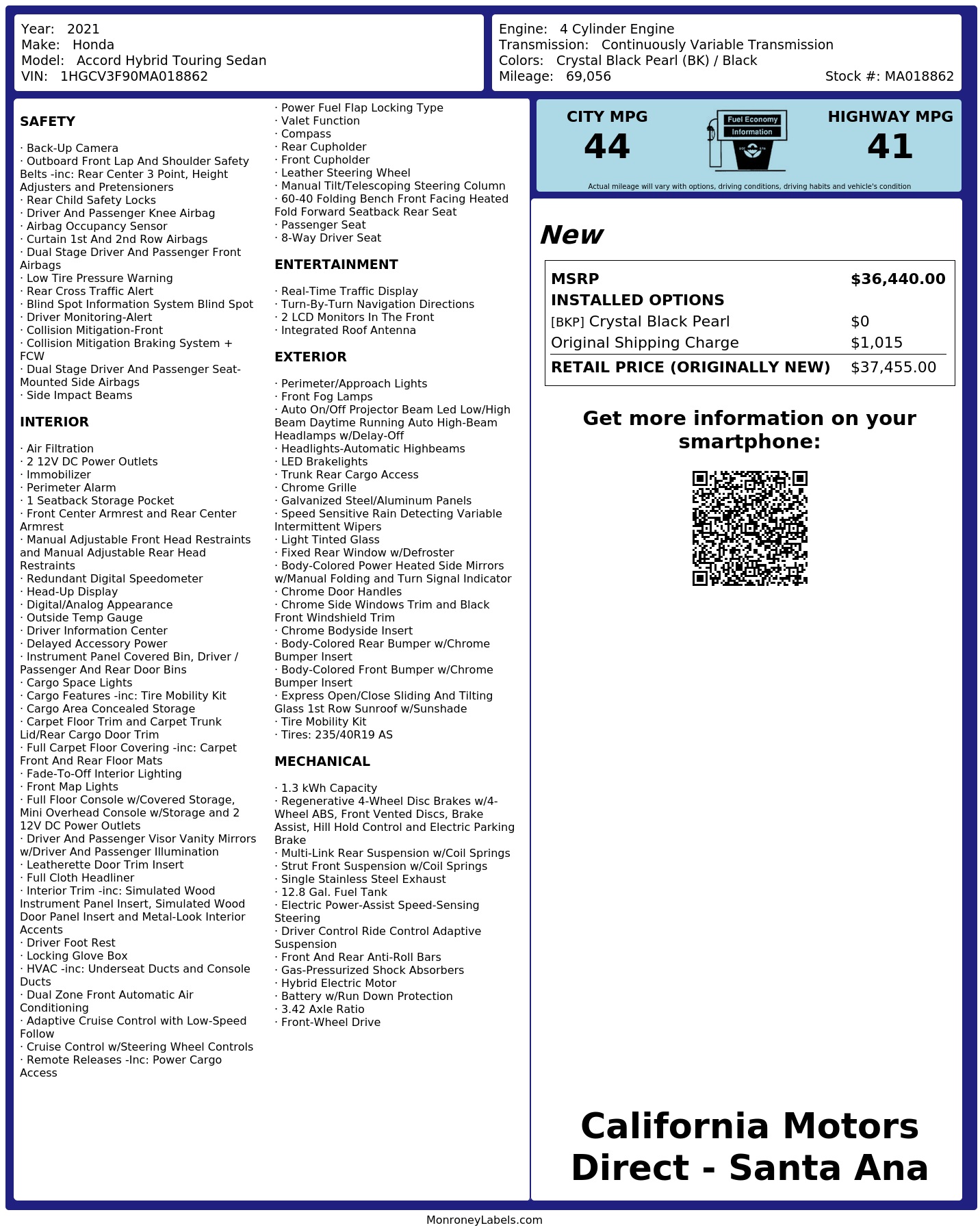 Monroney Label