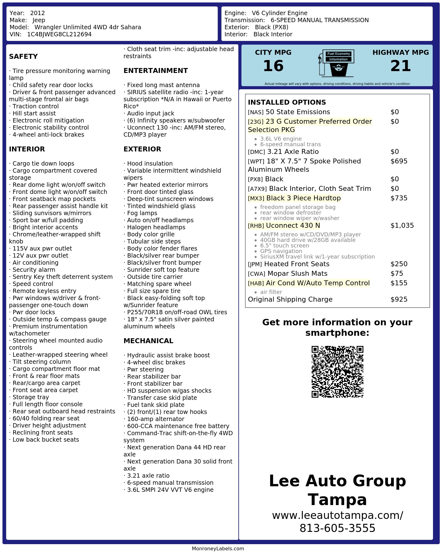 Monroney Label