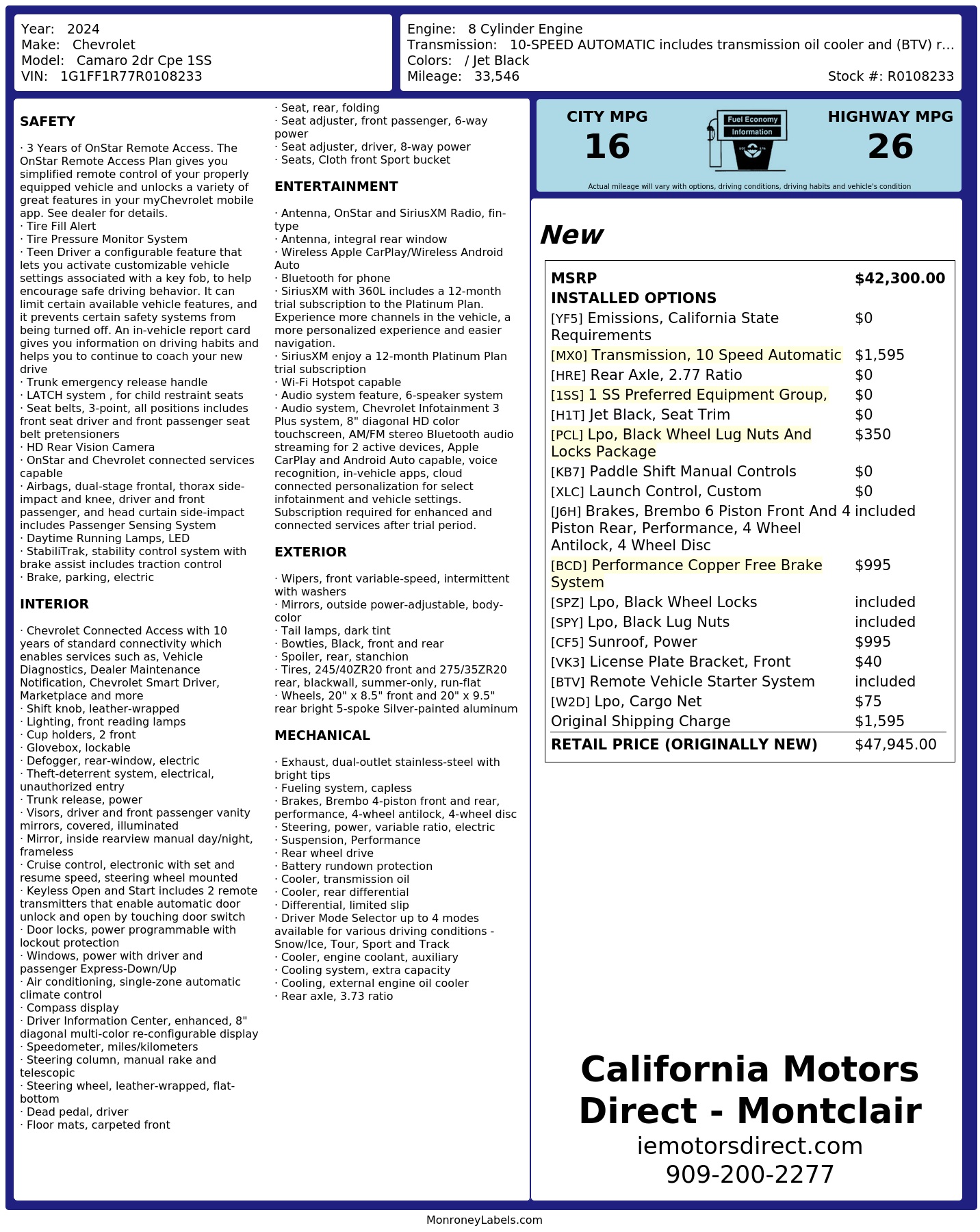Monroney Label