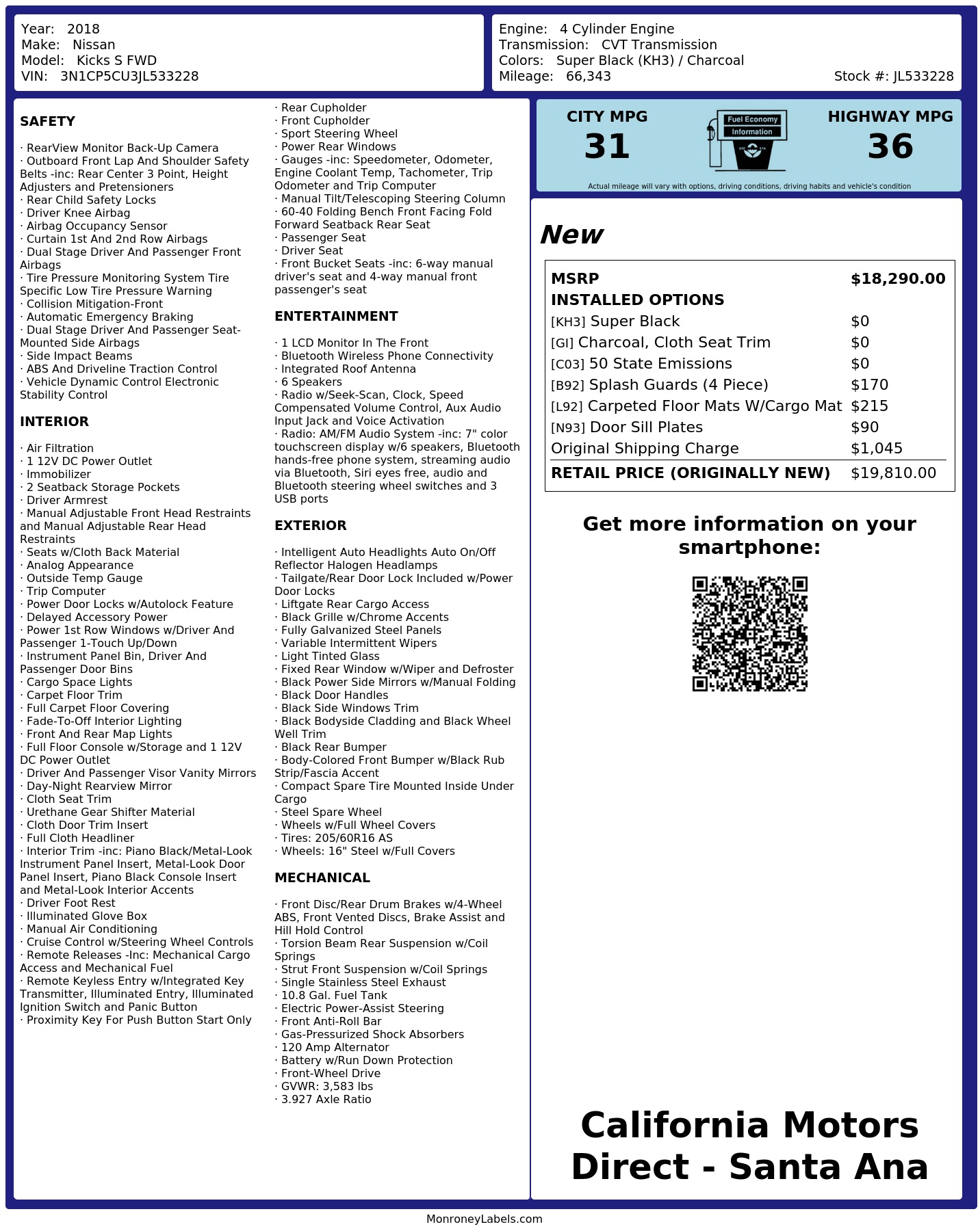 Monroney Label