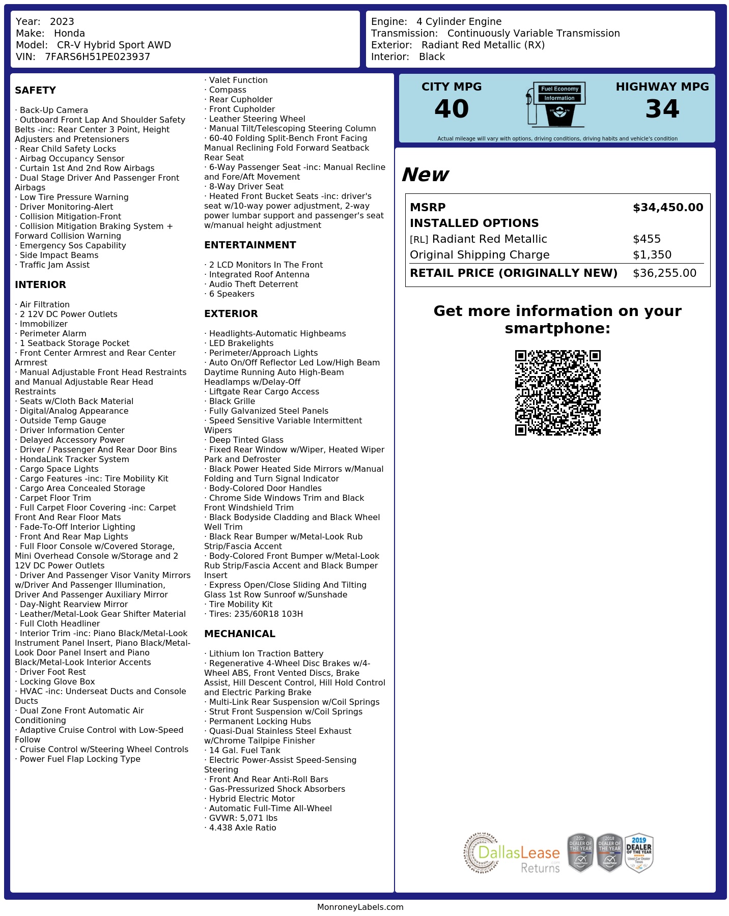 Monroney Label