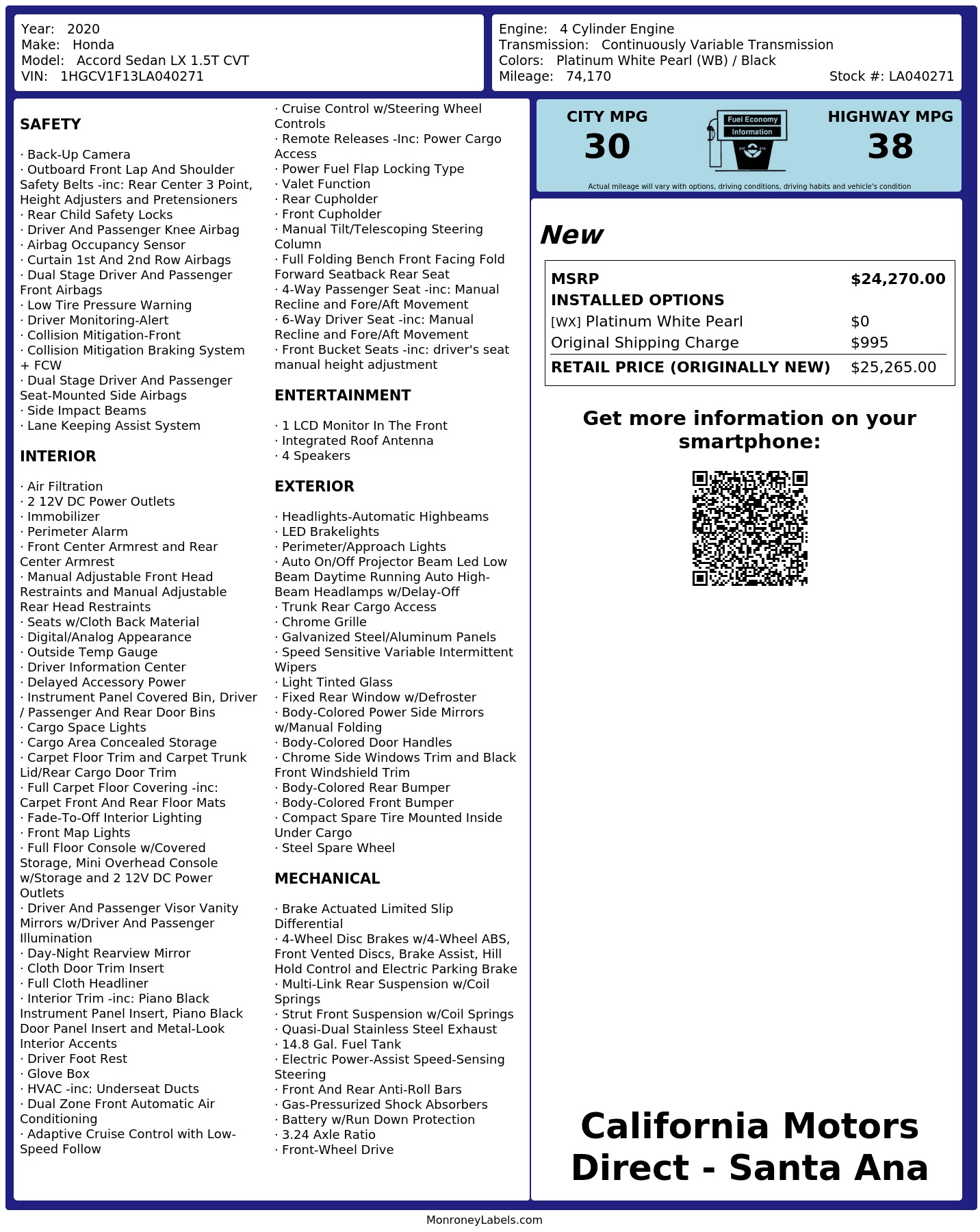 Monroney Label