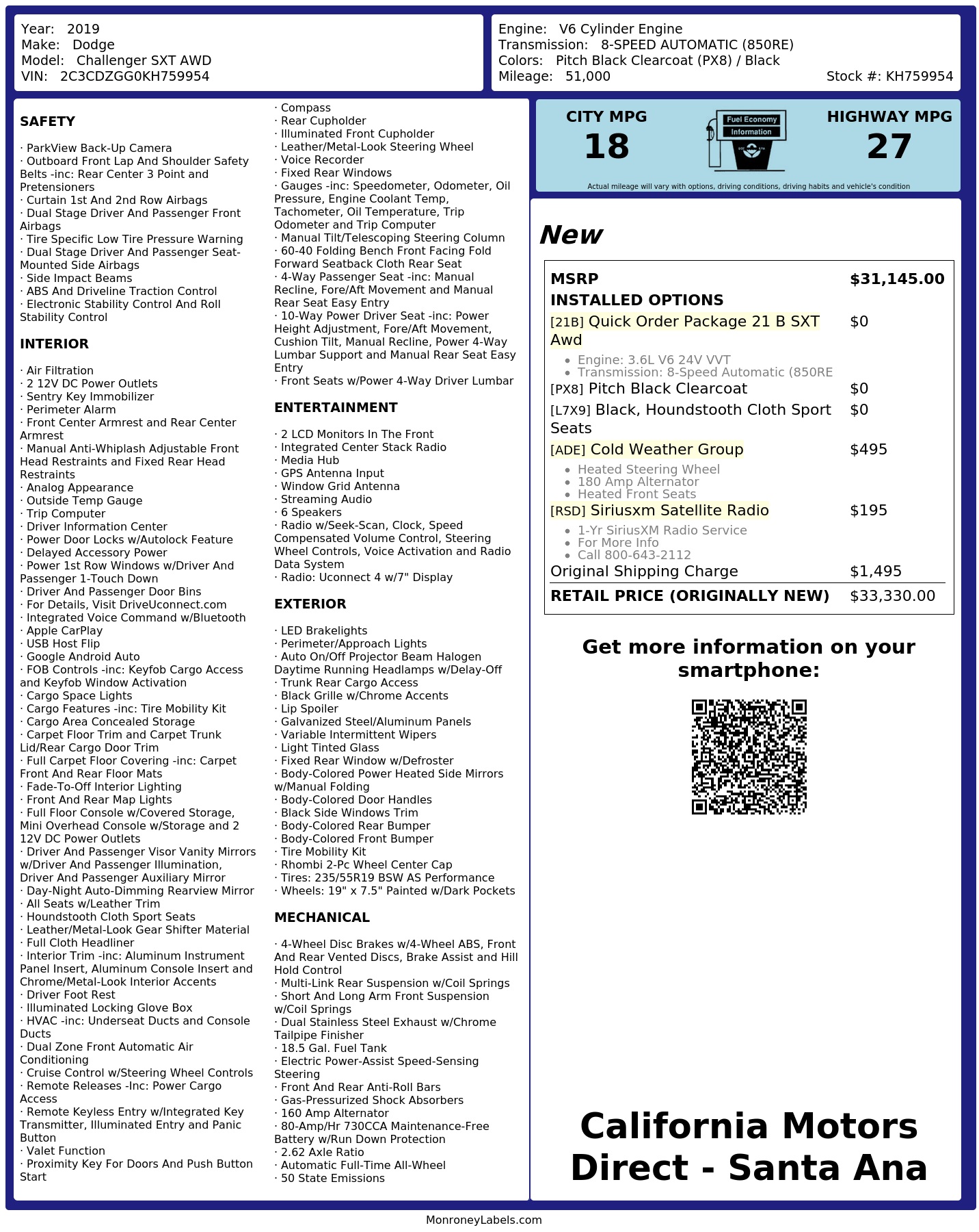 Monroney Label