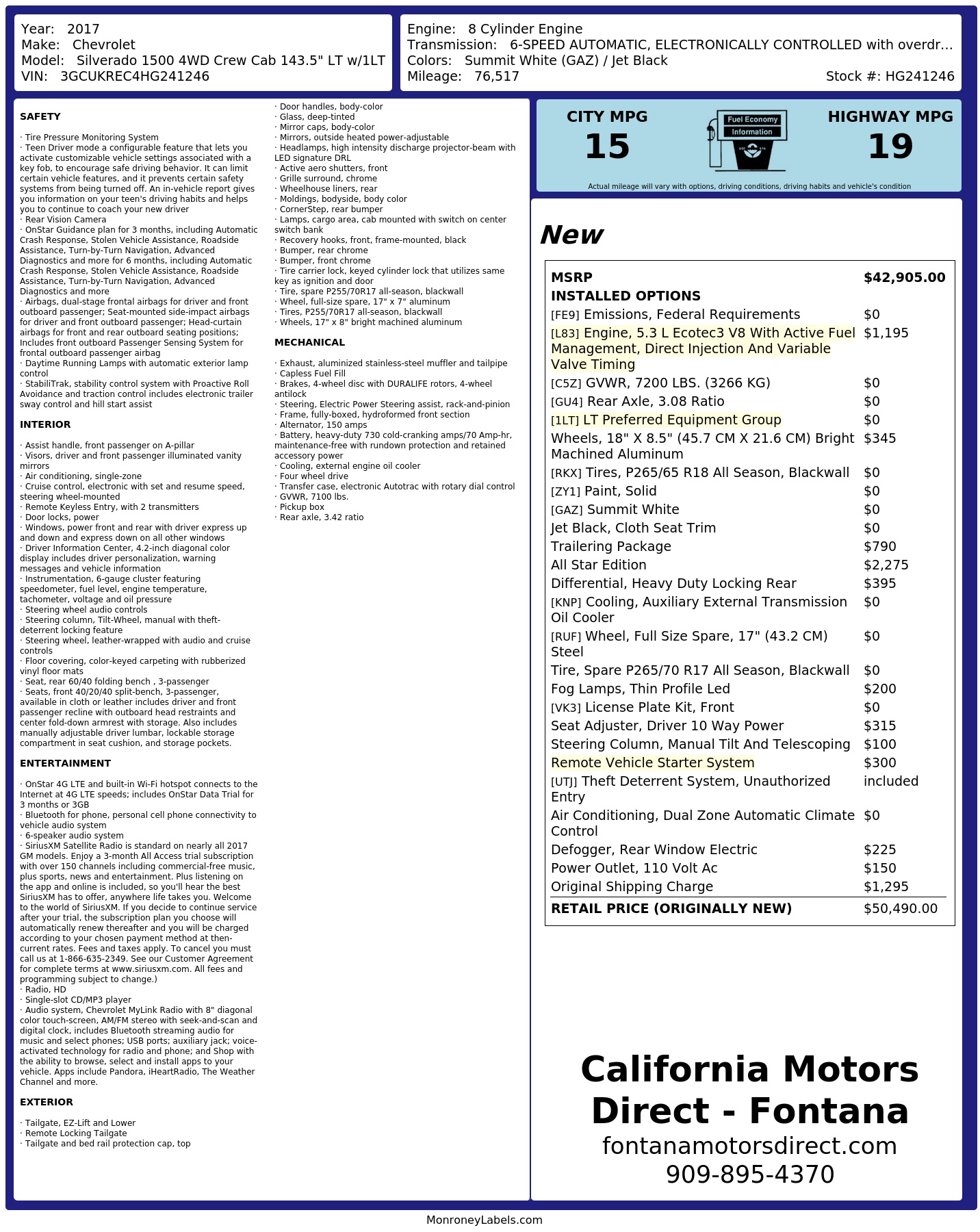 Monroney Label