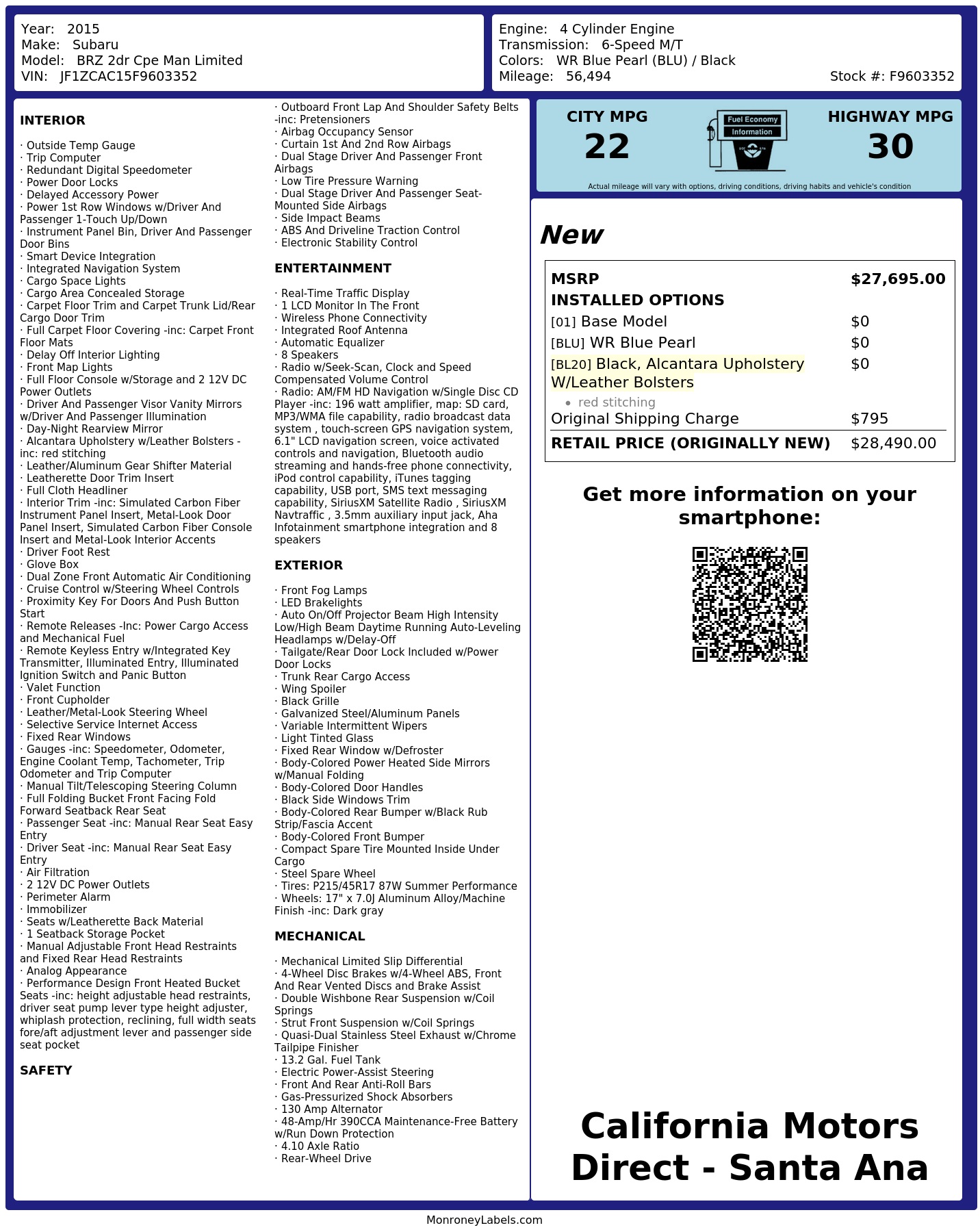 Monroney Label