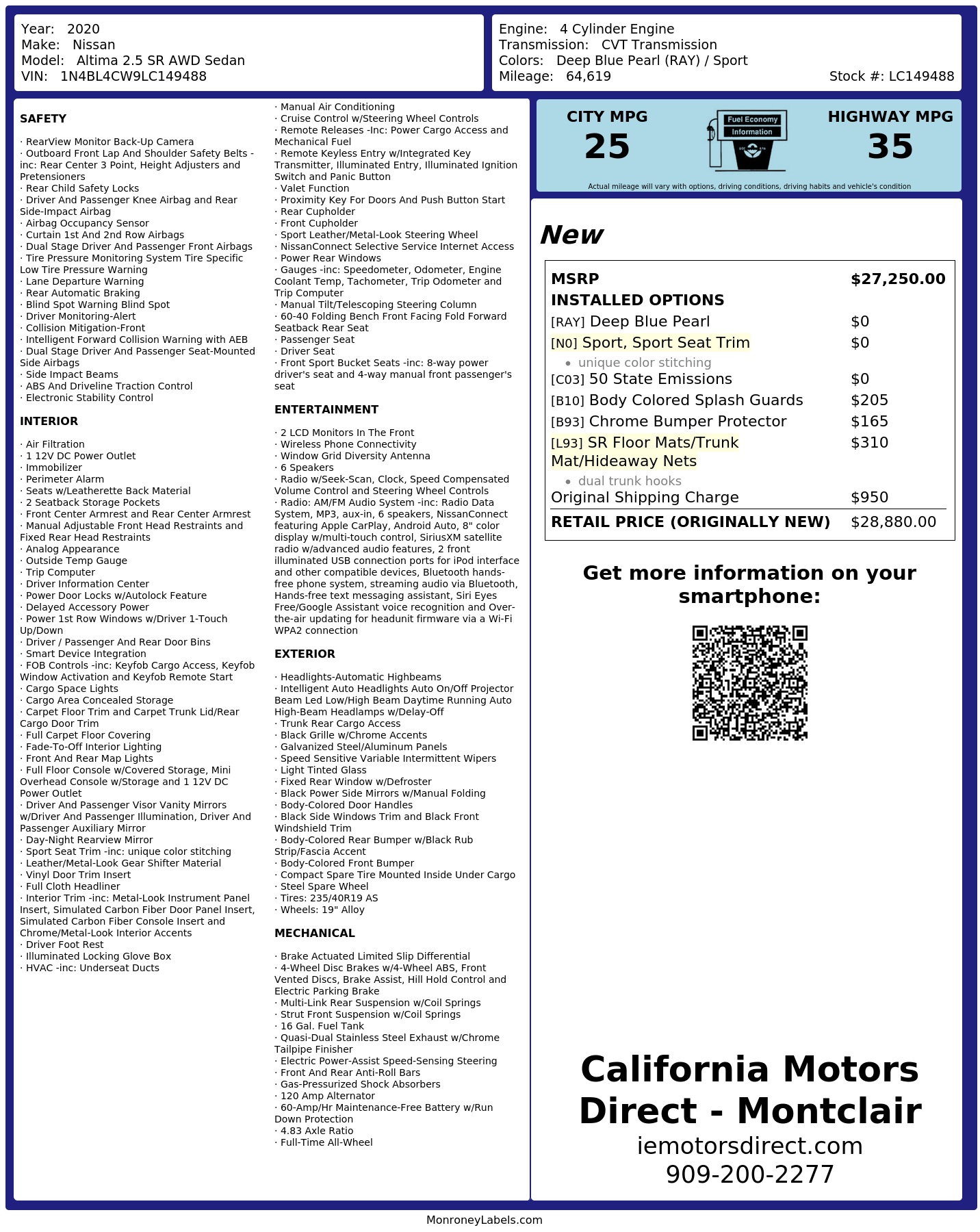 Monroney Label