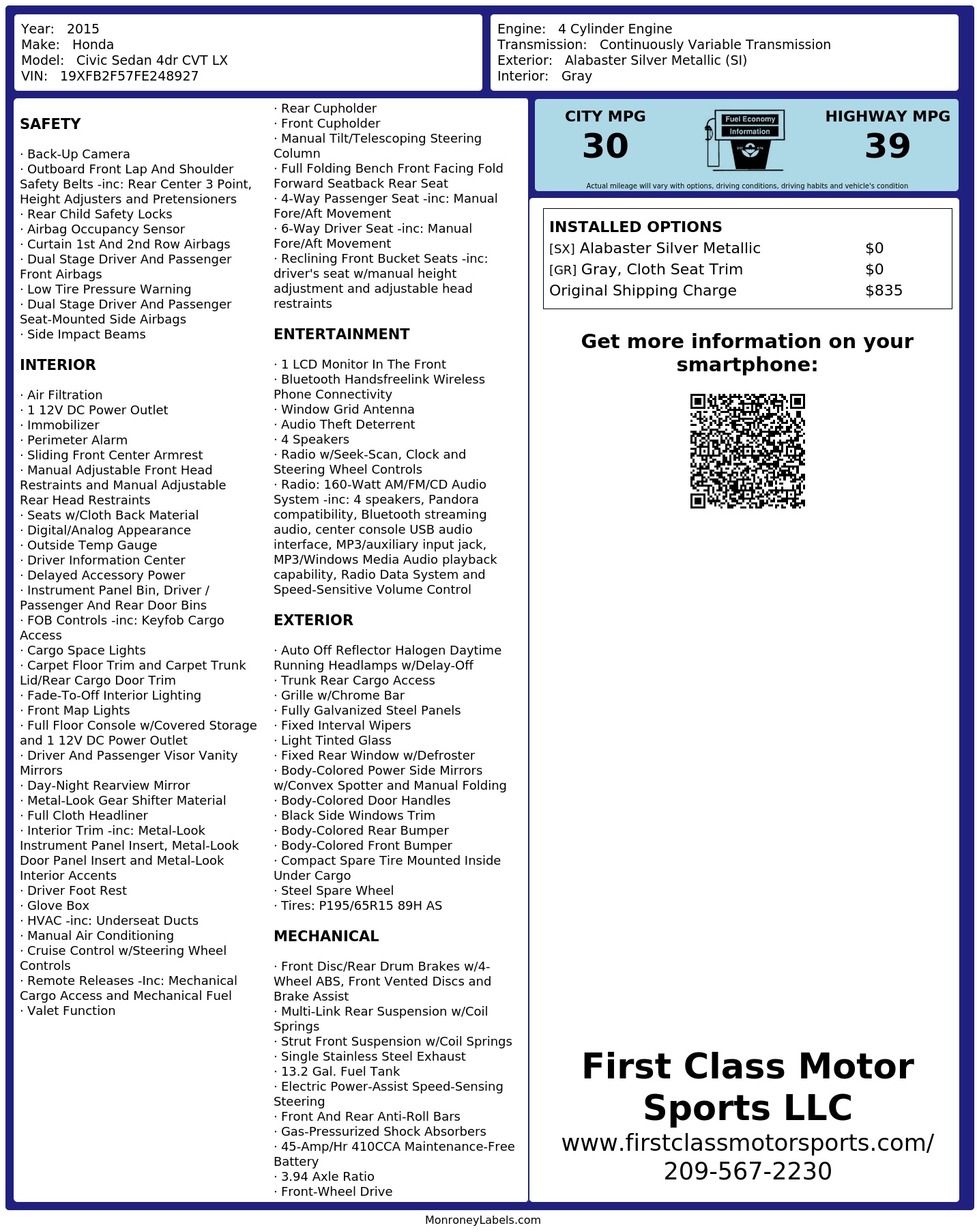 Monroney Label