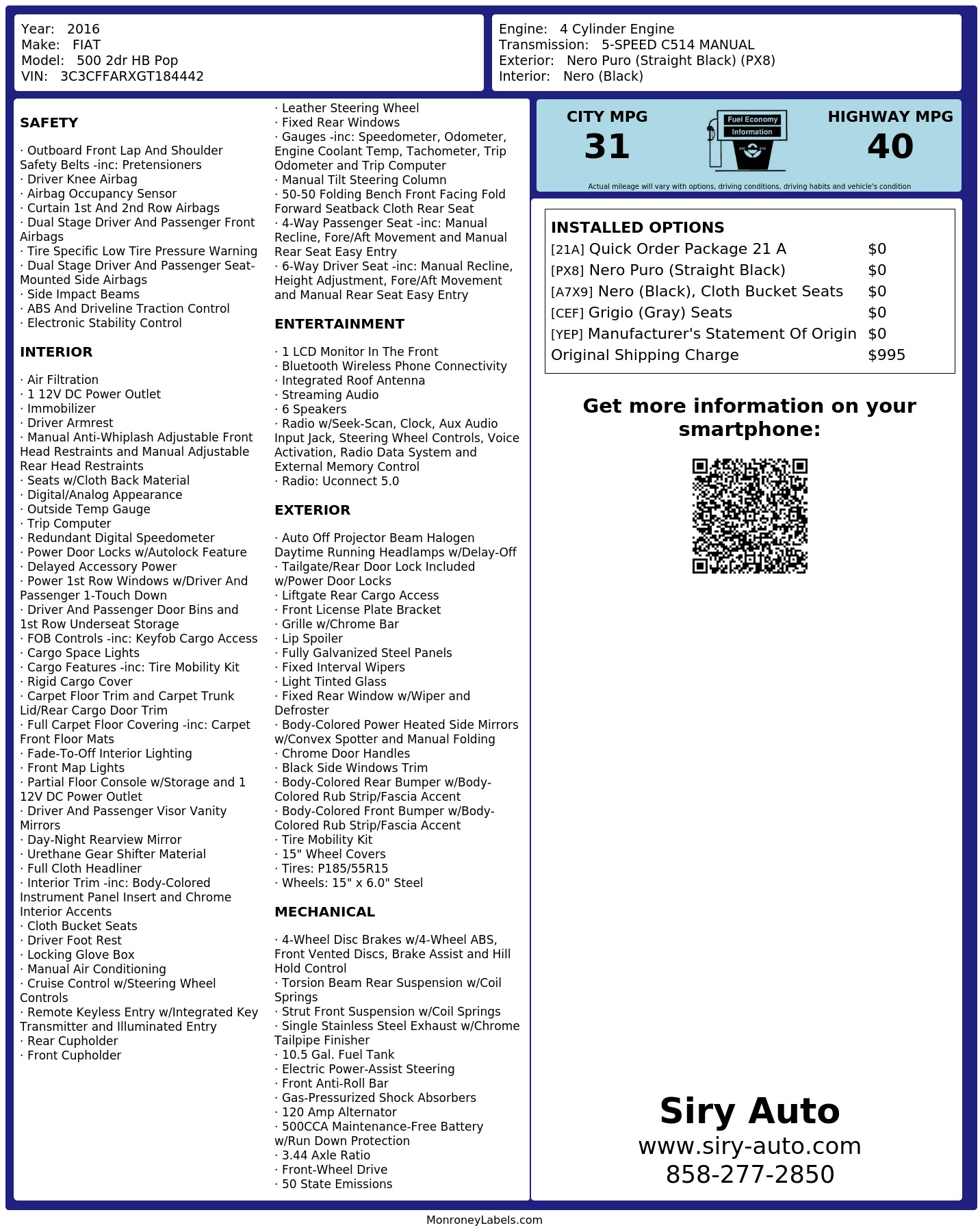Monroney Label