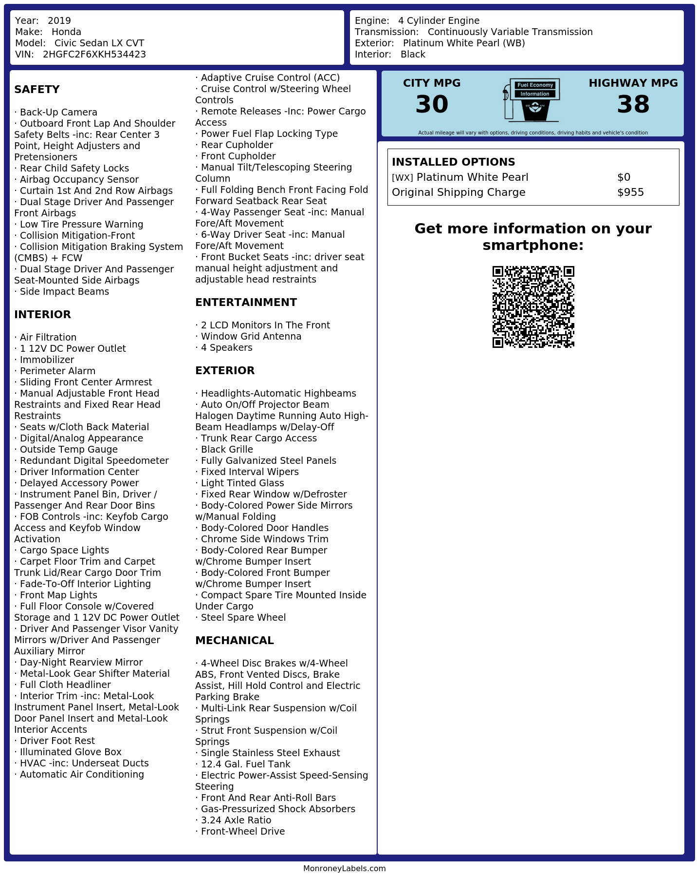 Monroney Label