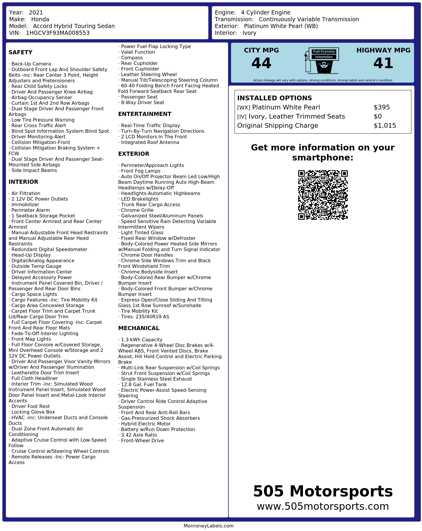 Monroney Label