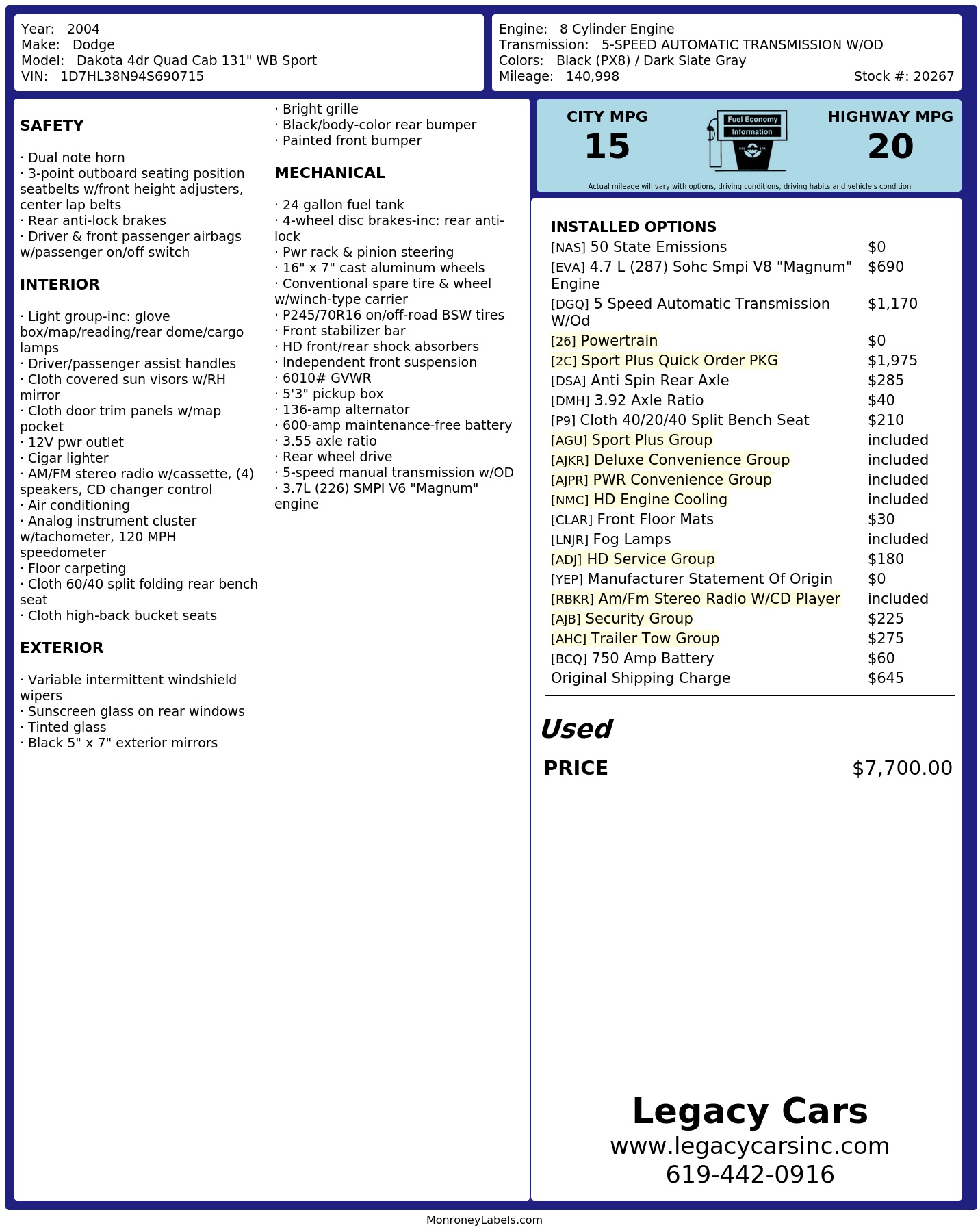 Monroney Label