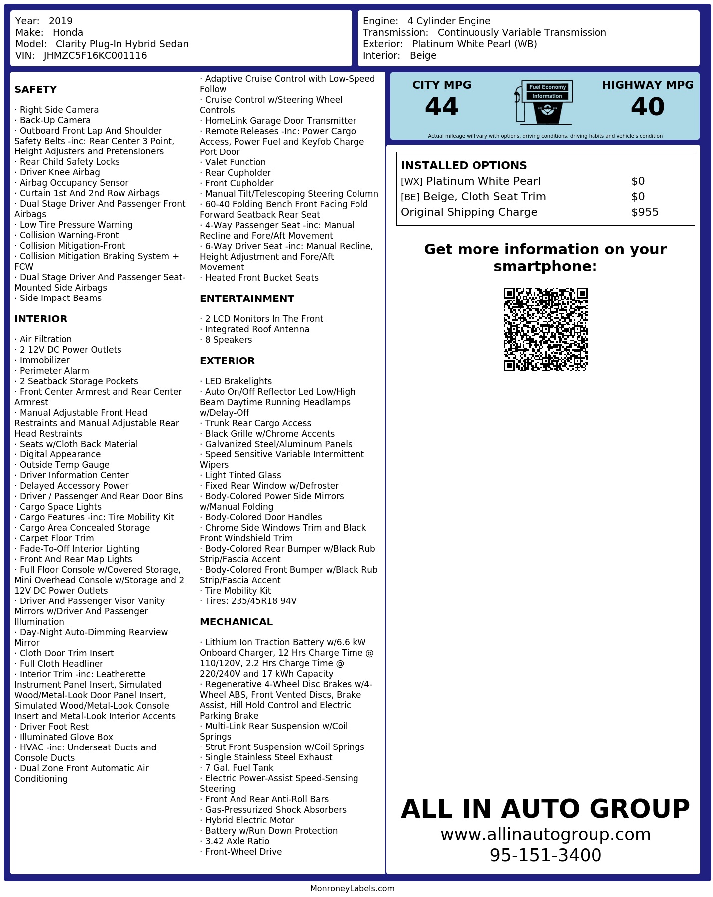 Monroney Label