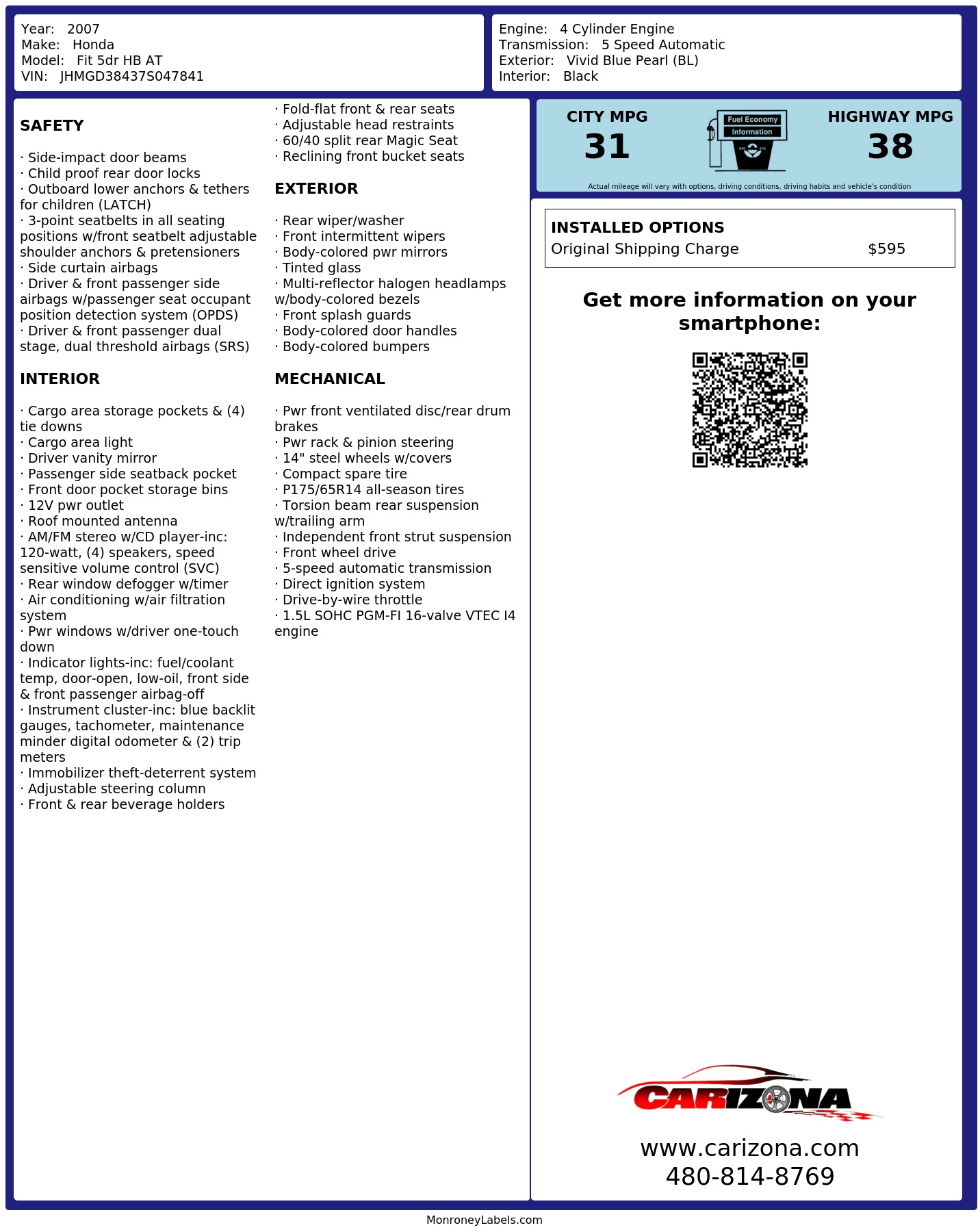 Monroney Label