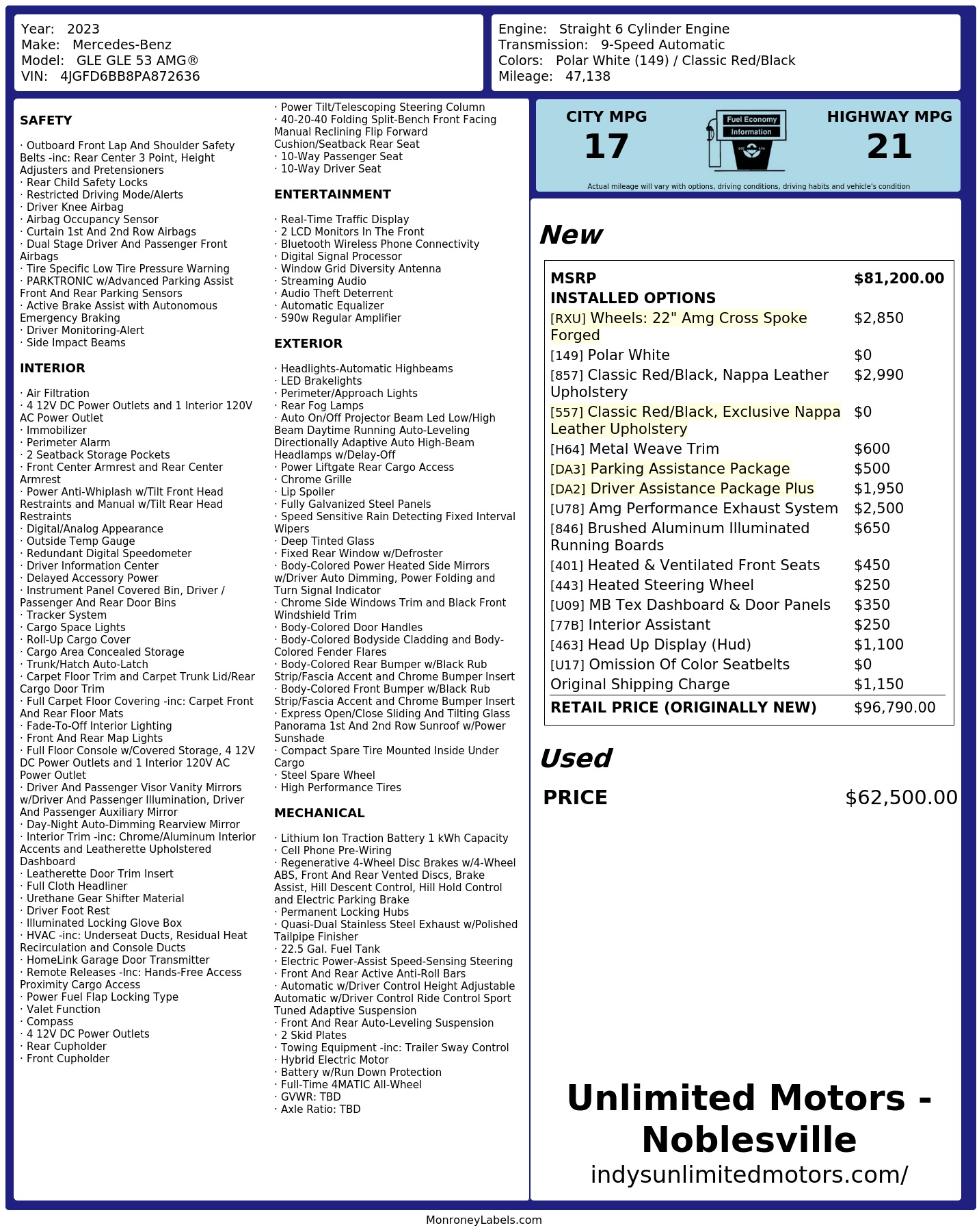 Monroney Label