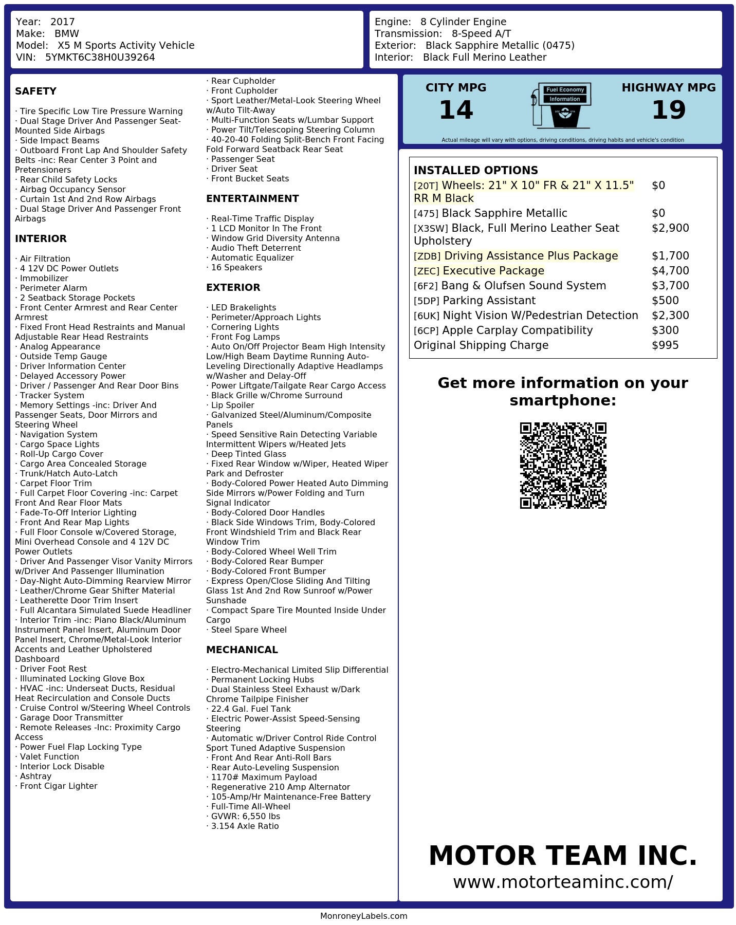 Monroney Label