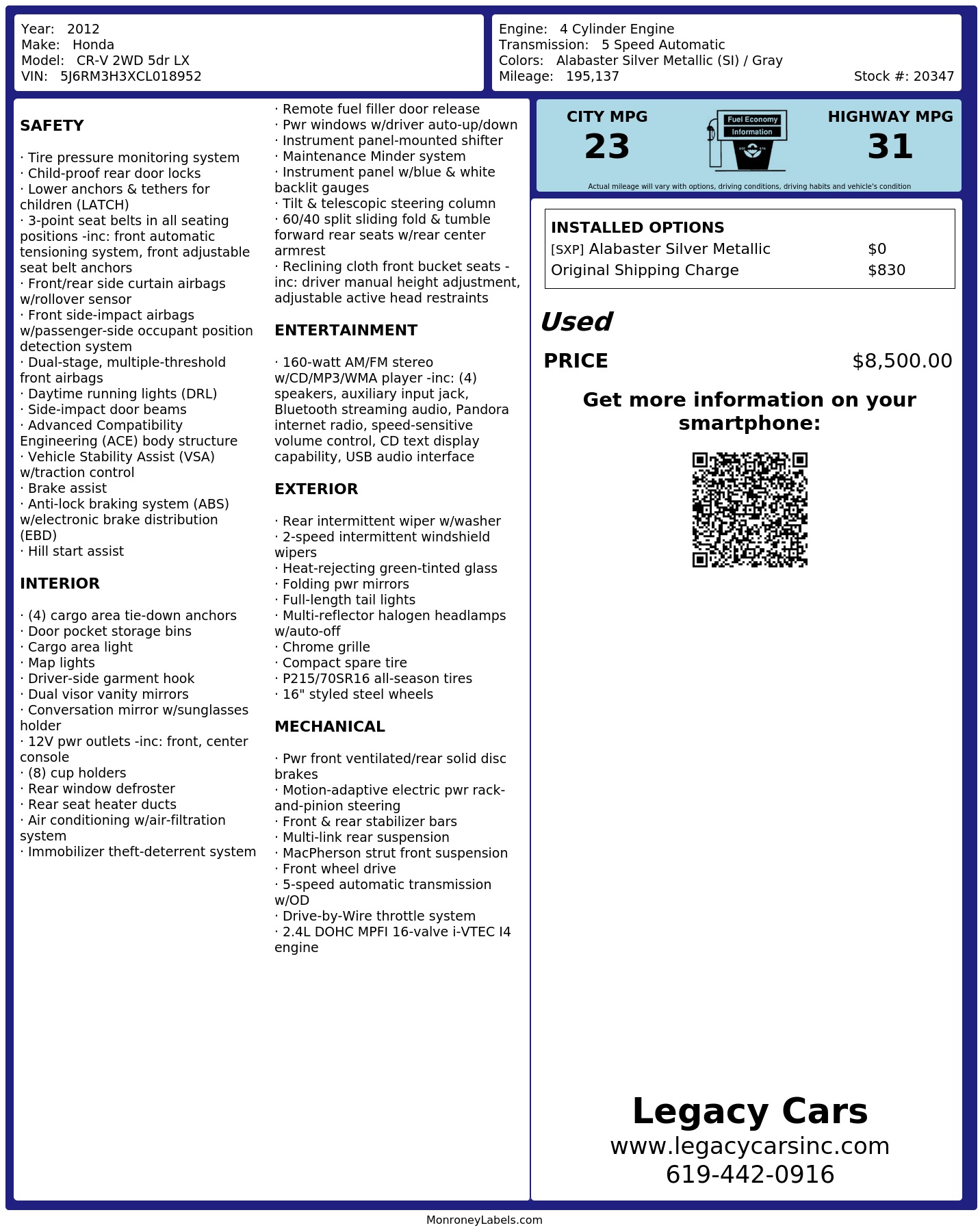 Monroney Label