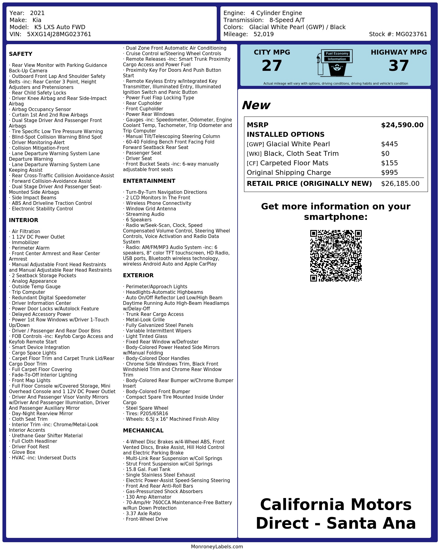 Monroney Label