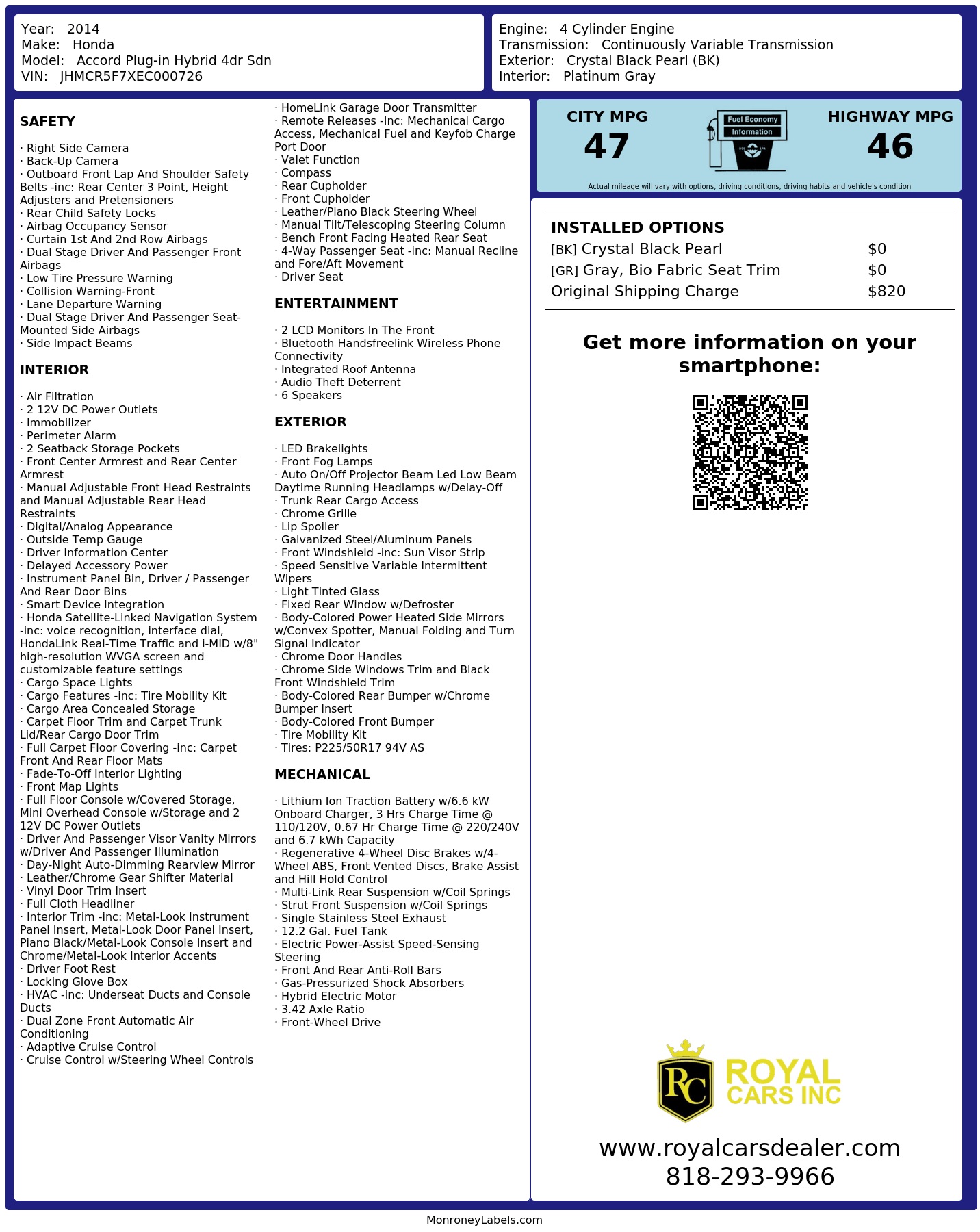 Monroney Label