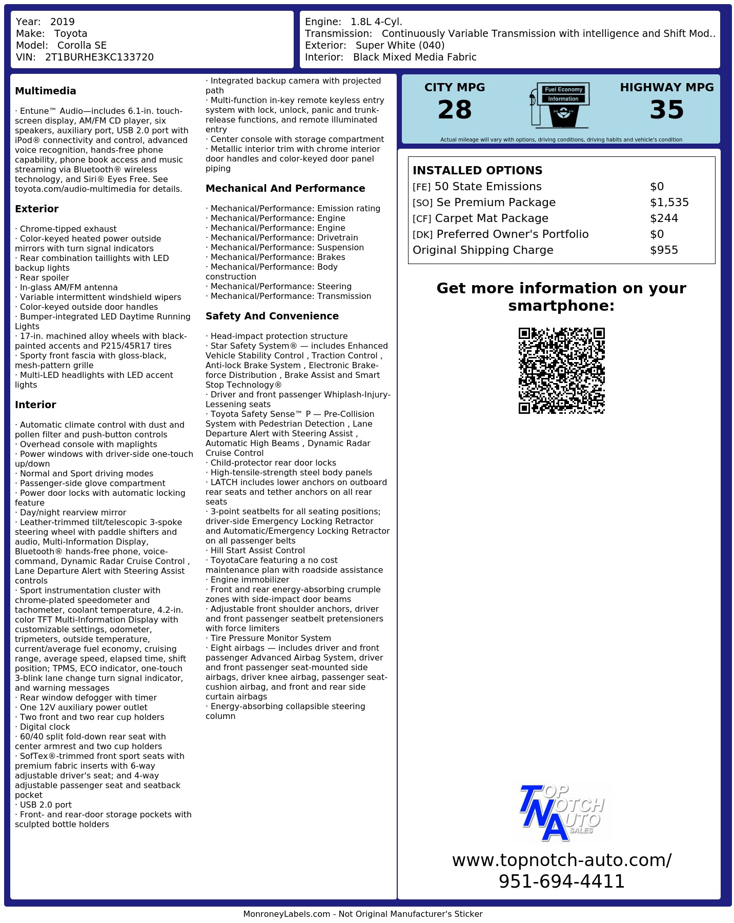 Monroney Label