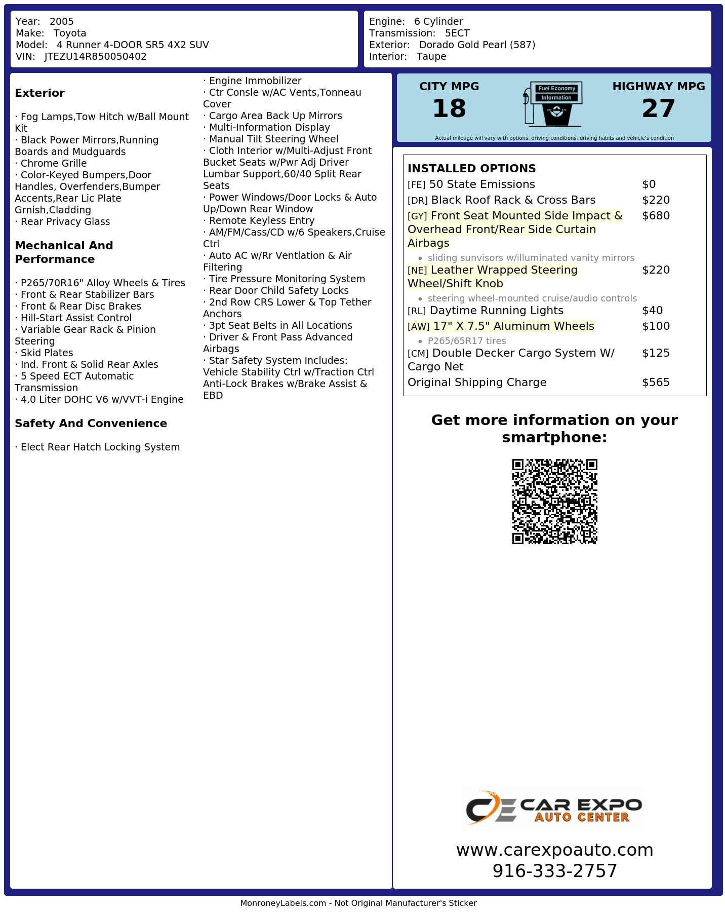 Monroney Label
