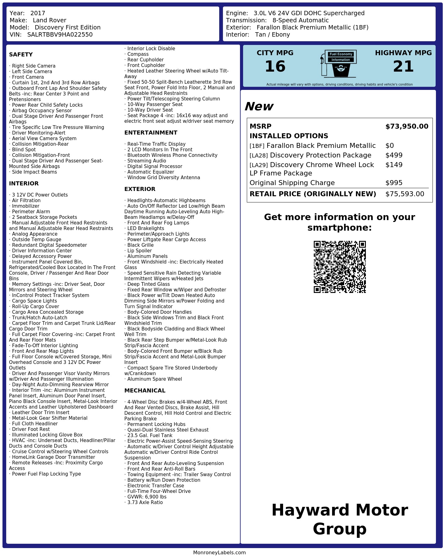 Monroney Label