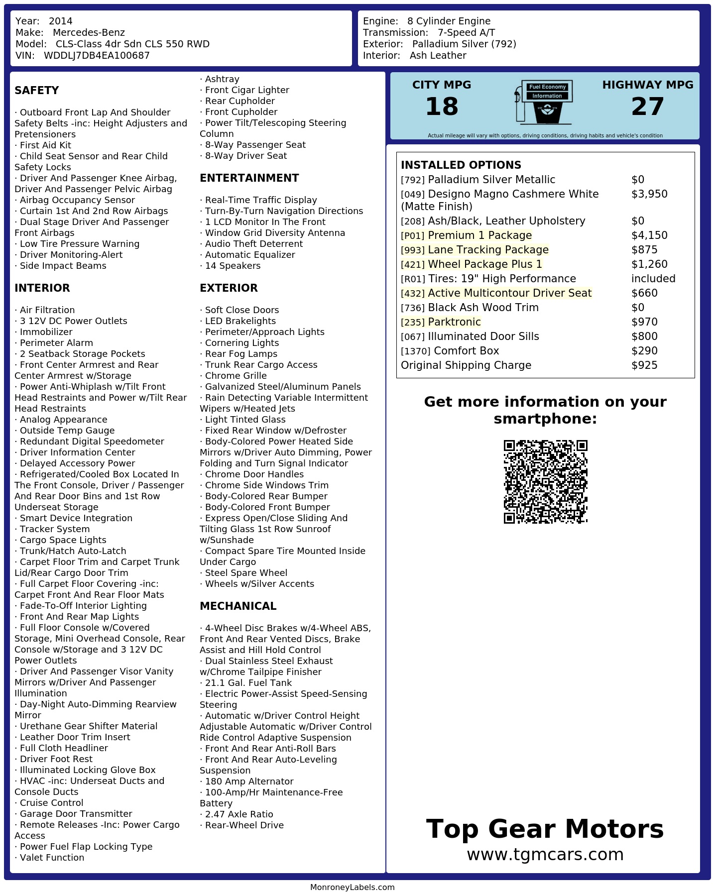 Monroney Label