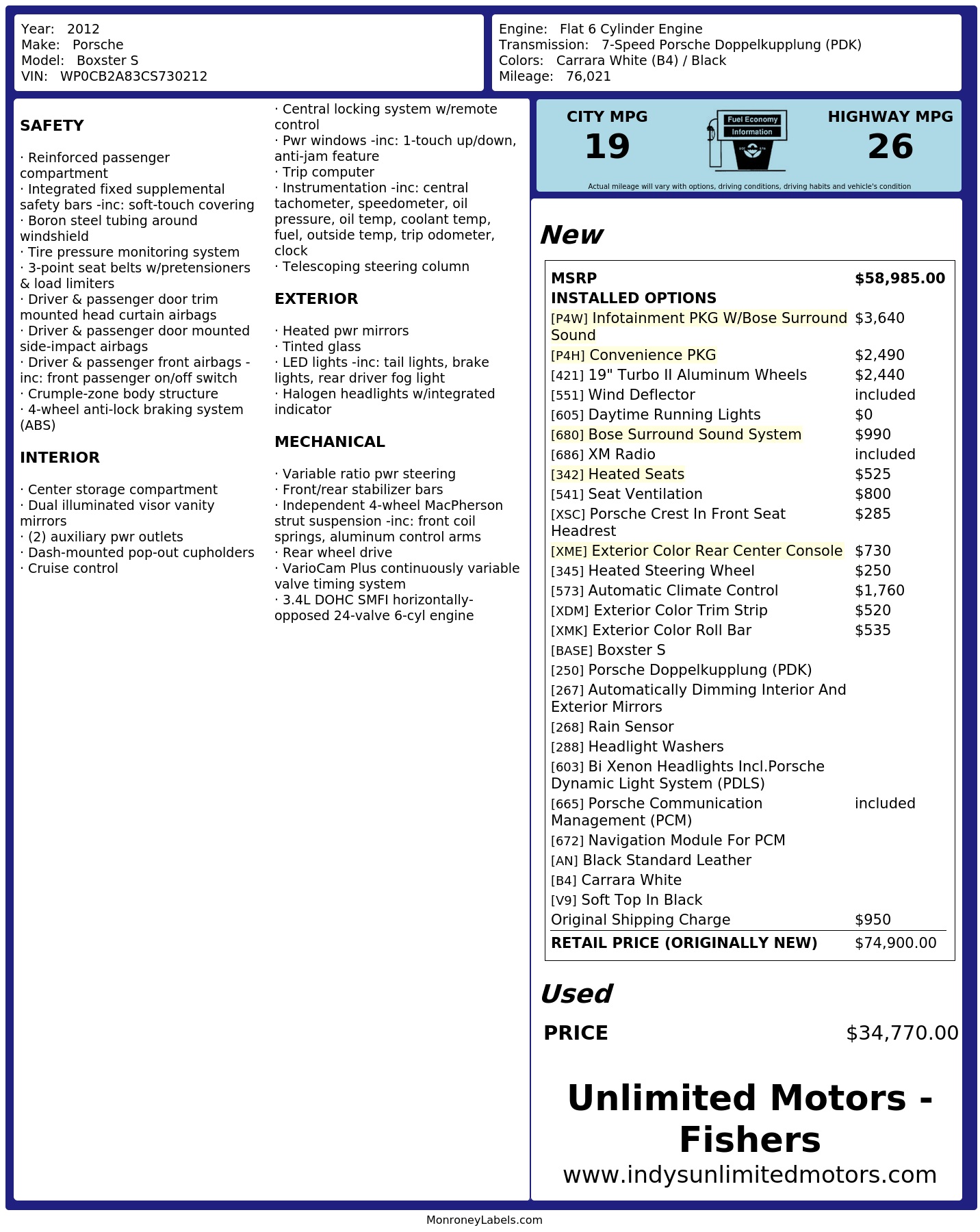 Monroney Label