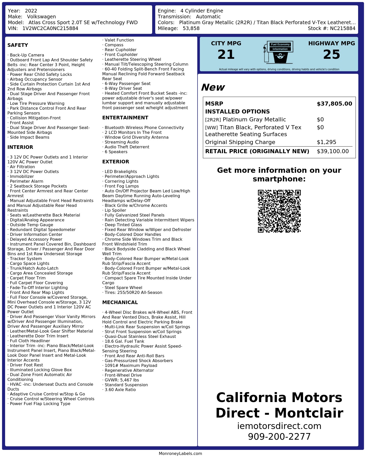 Monroney Label