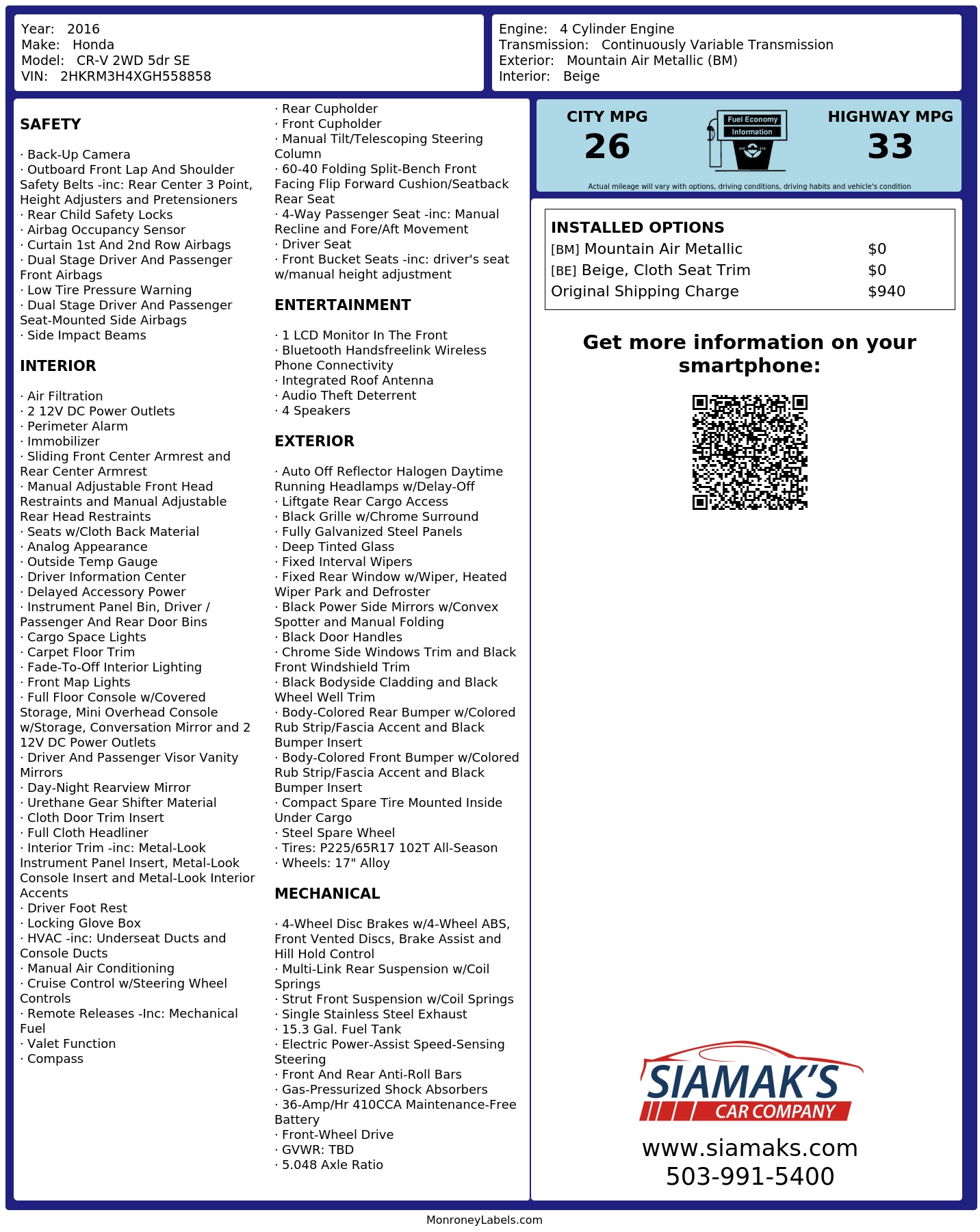 Monroney Label