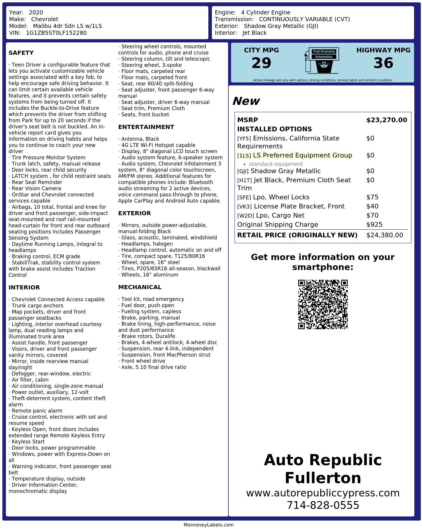 Monroney Label