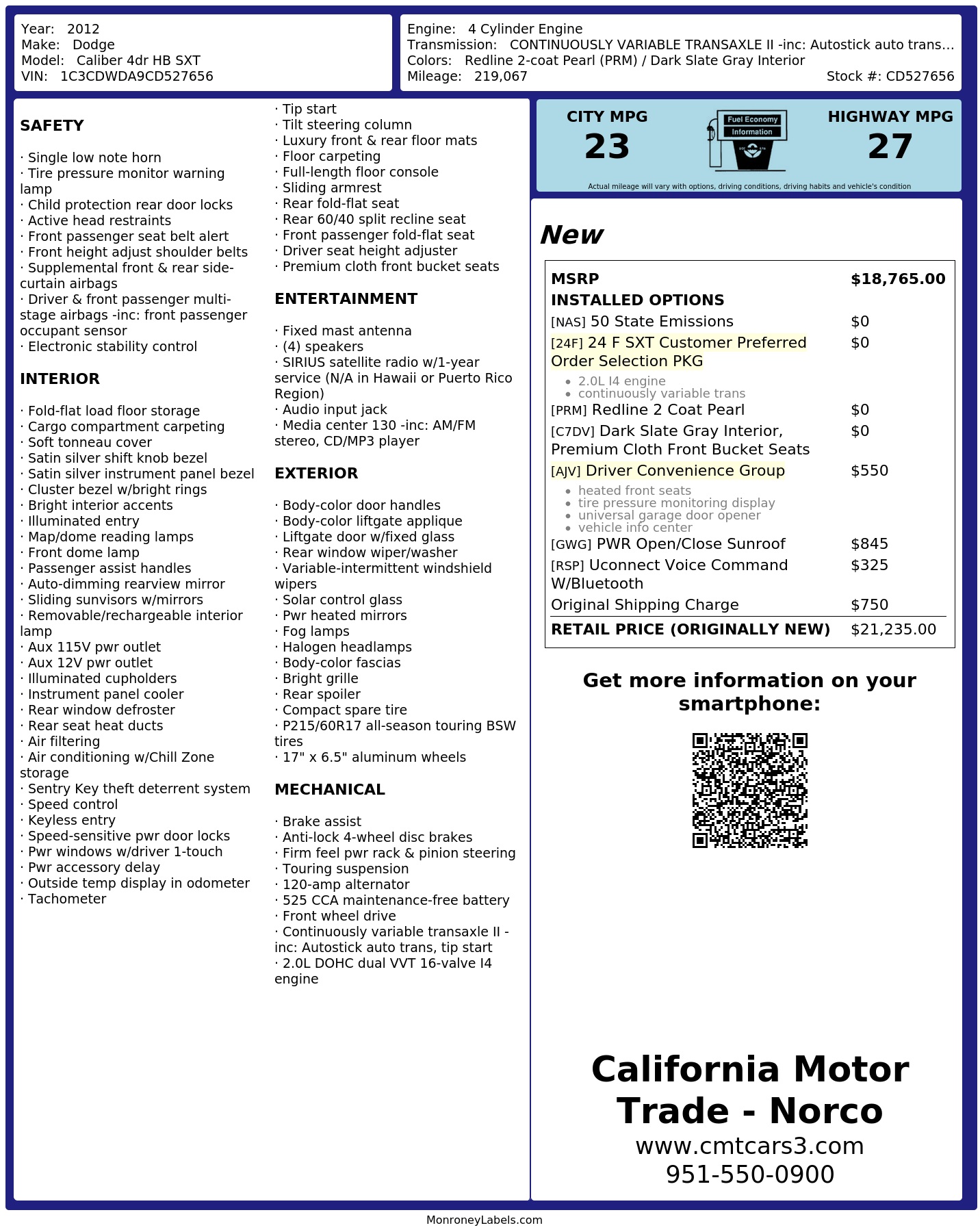 Monroney Label