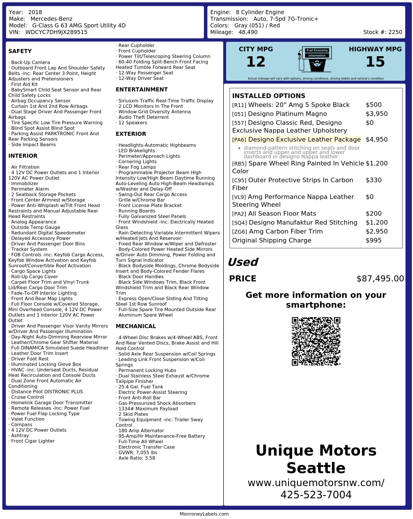 Monroney Label