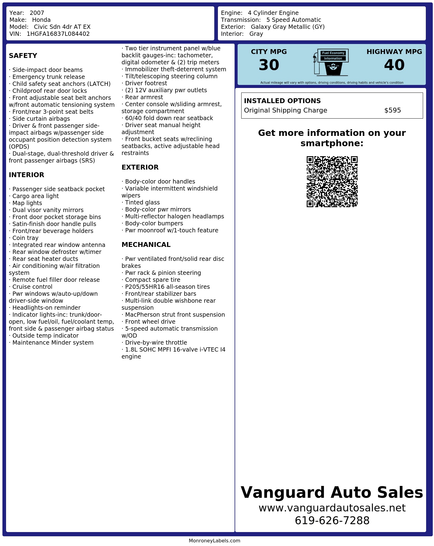 Monroney Label