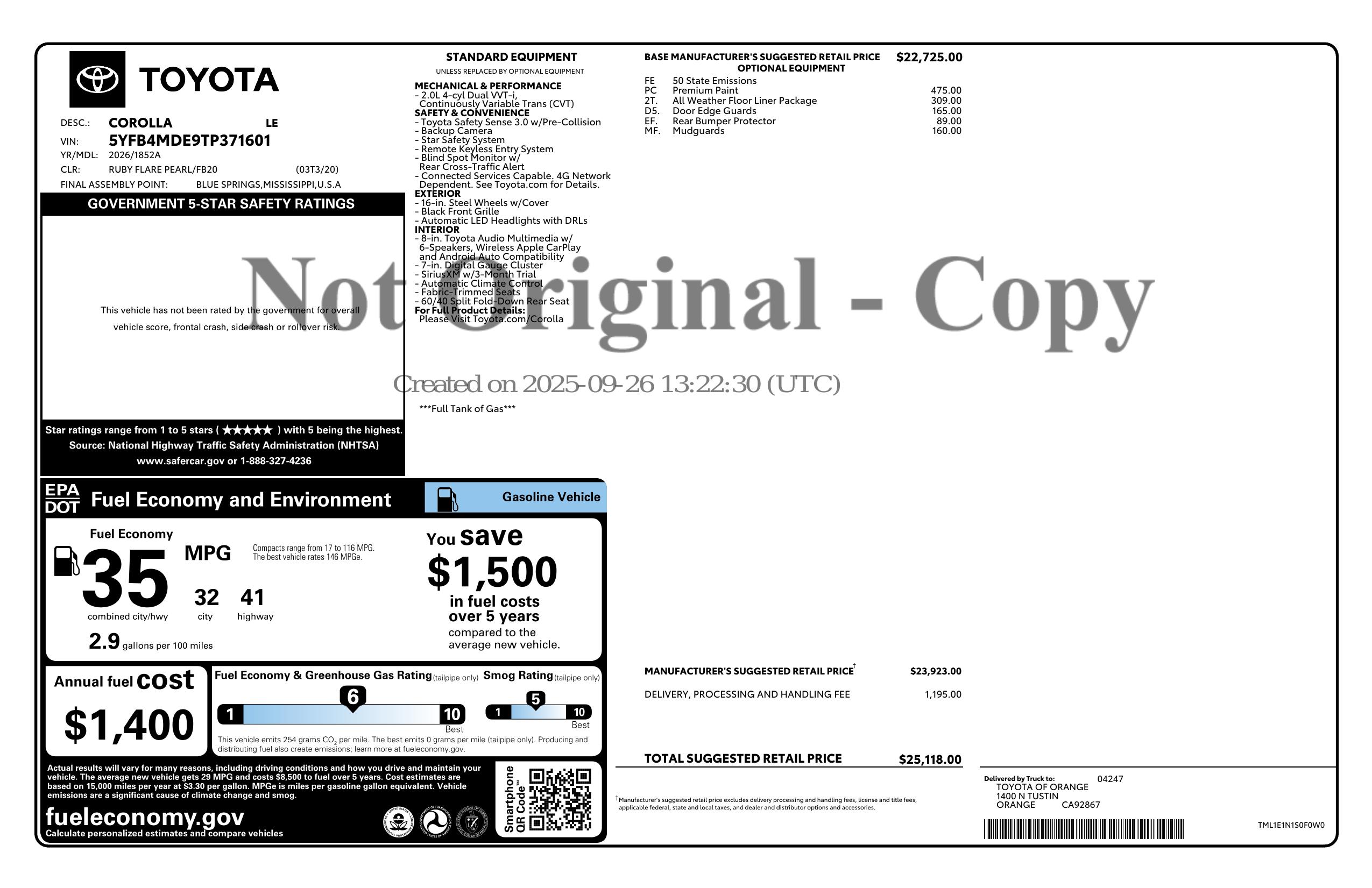 Monroney Label