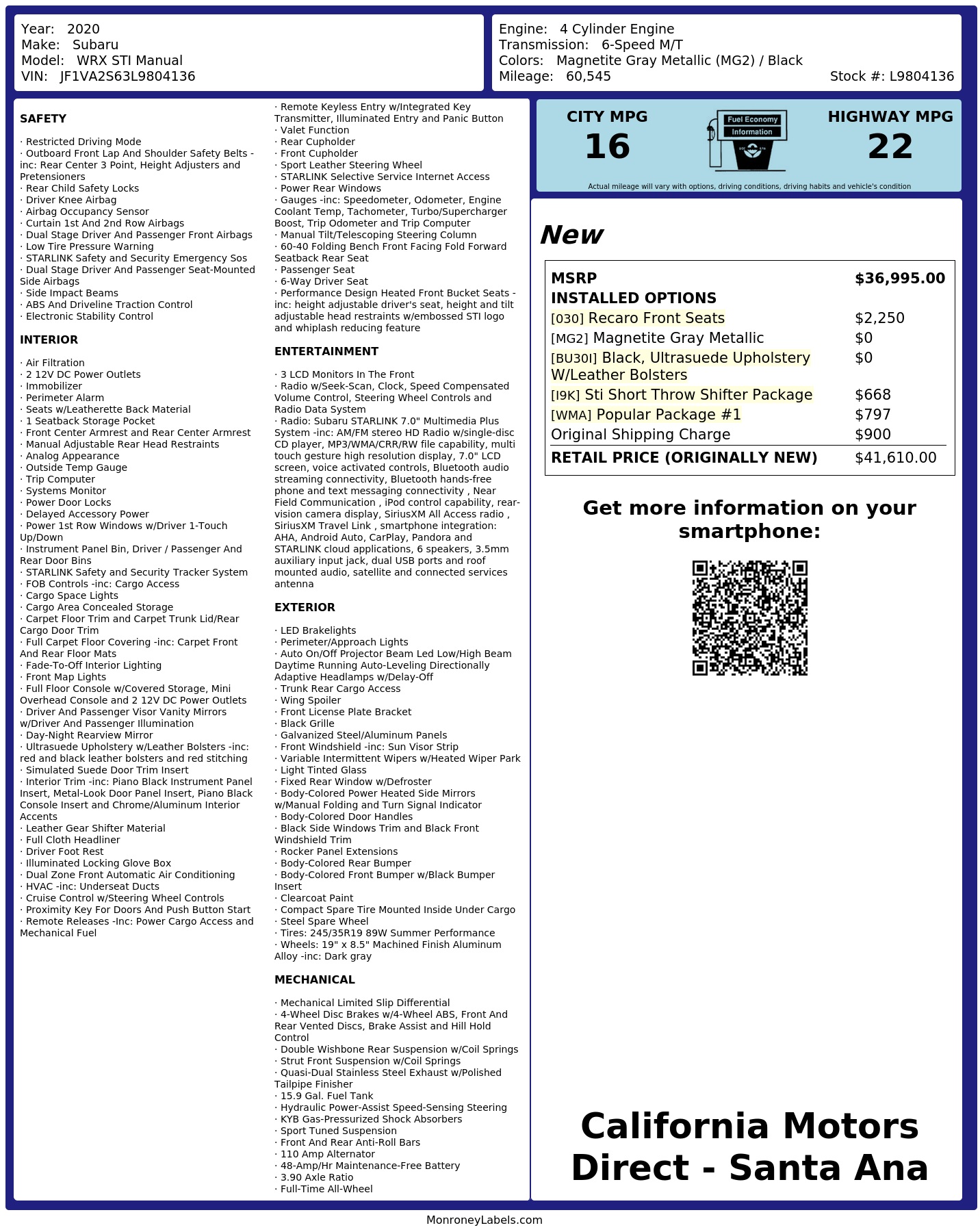 Monroney Label