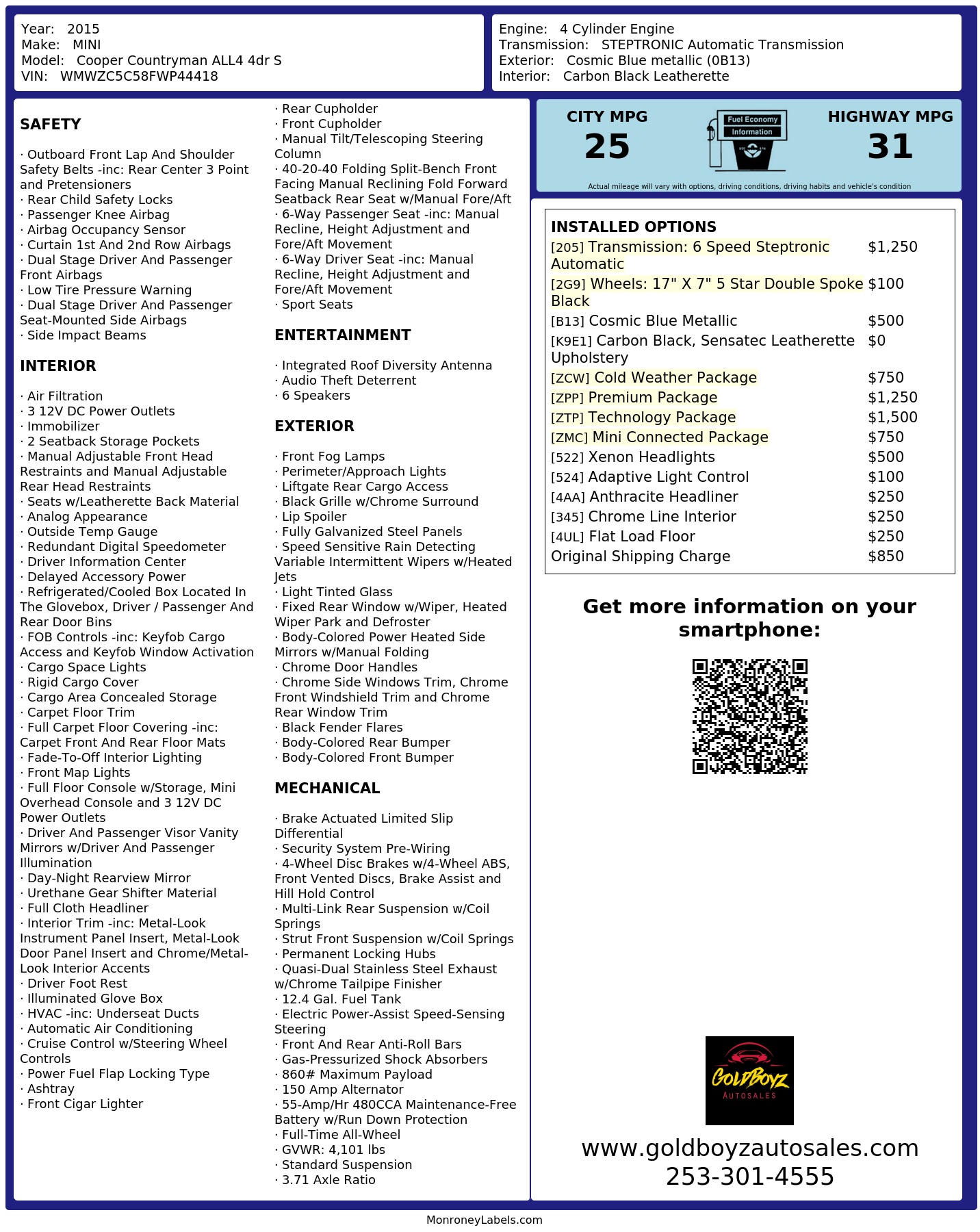 Monroney Label