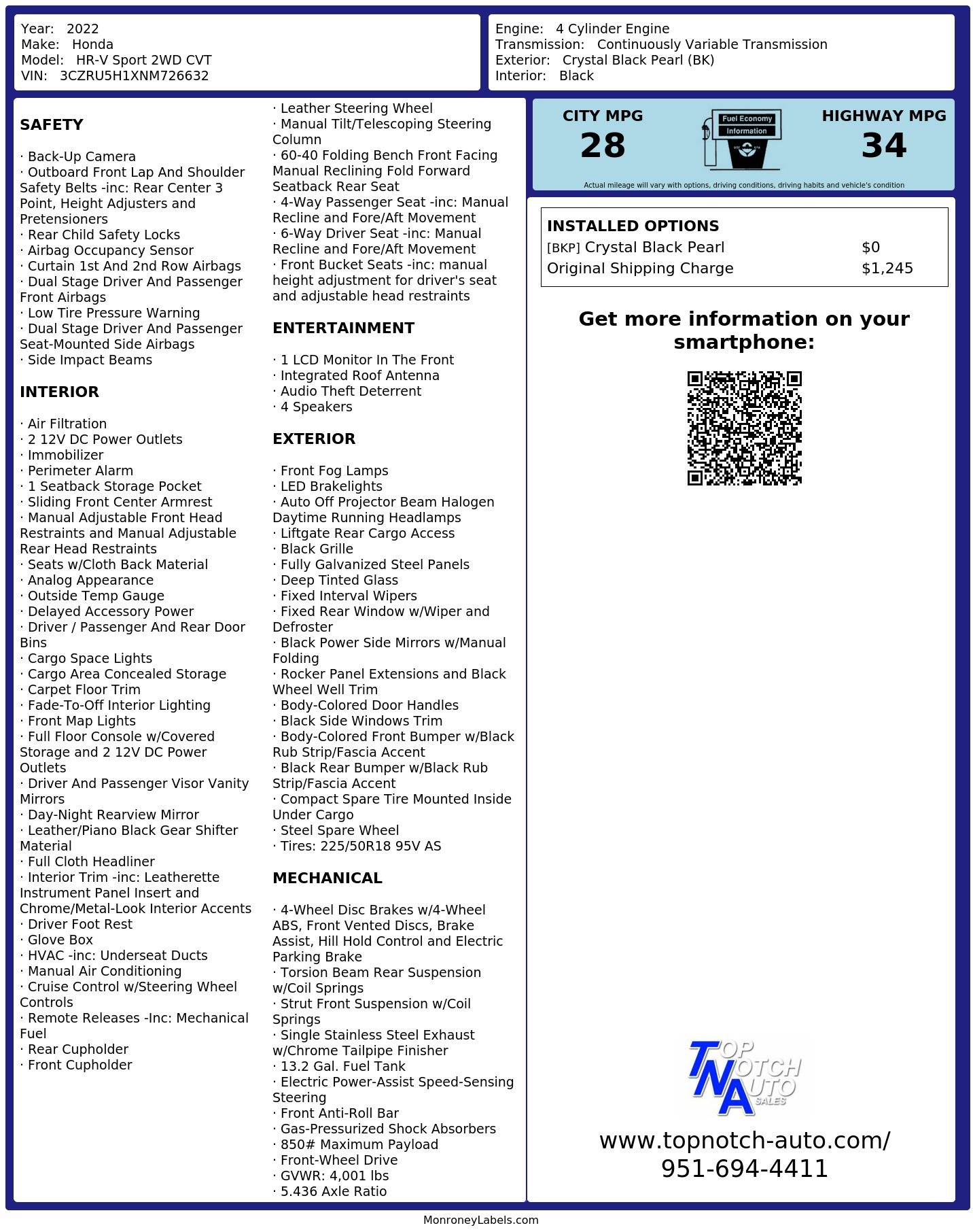 Monroney Label