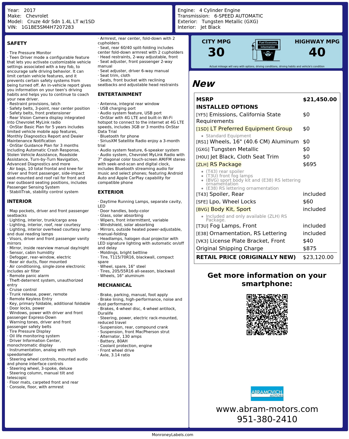 Monroney Label