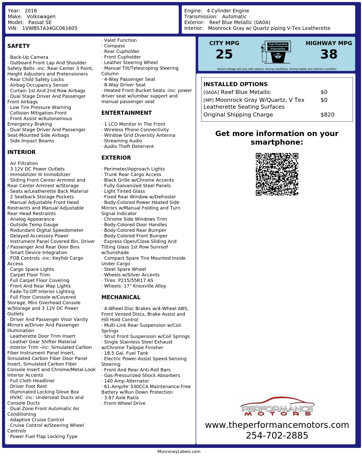 Monroney Label