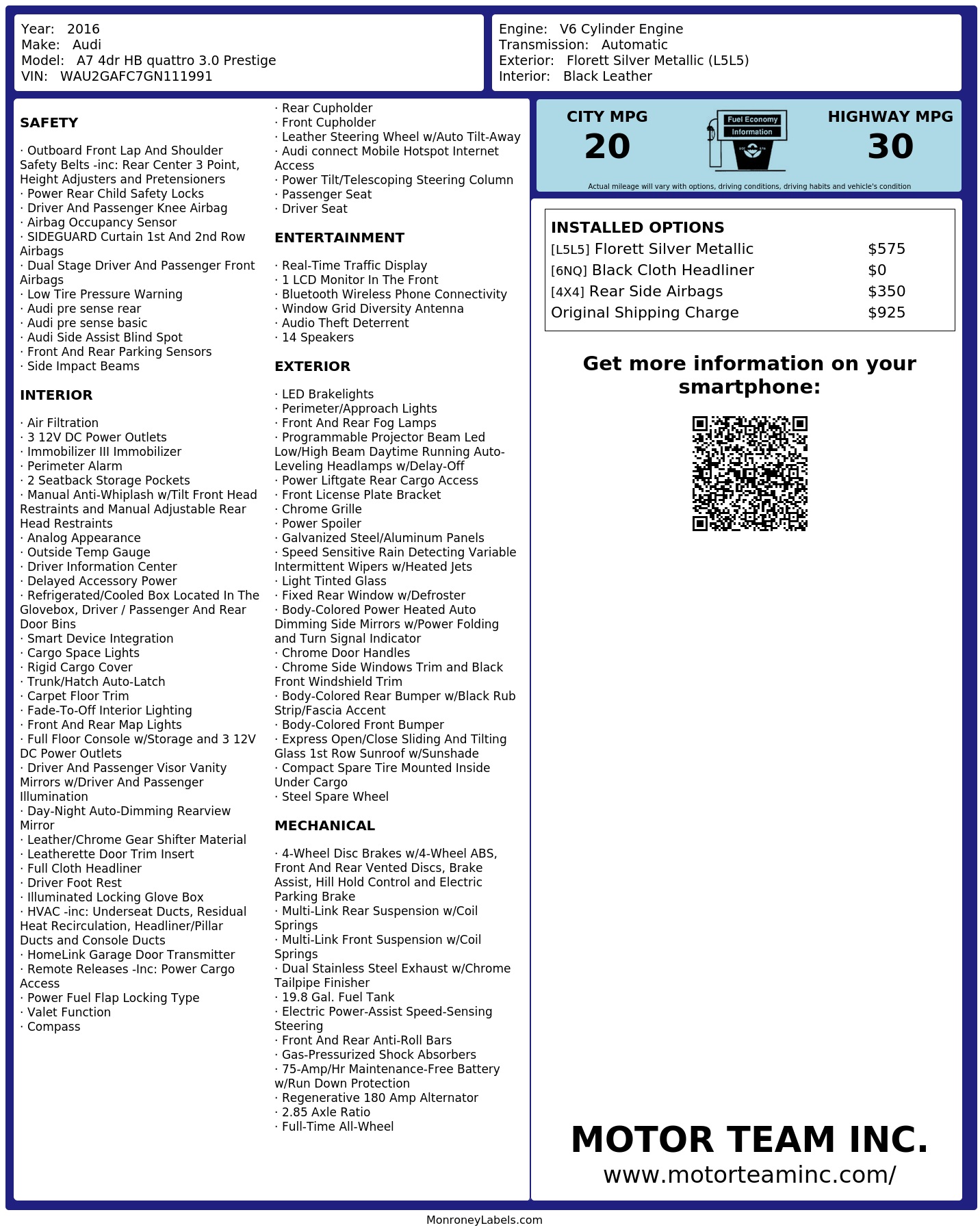 Monroney Label