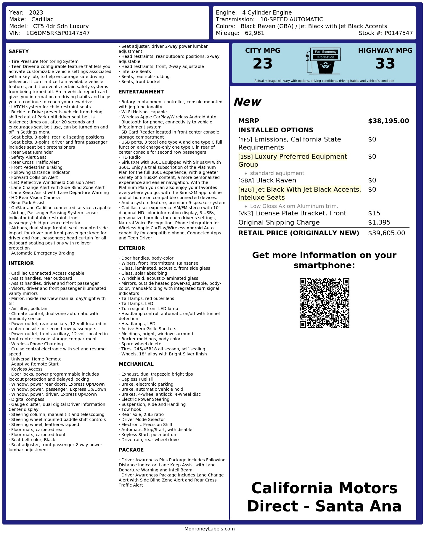 Monroney Label