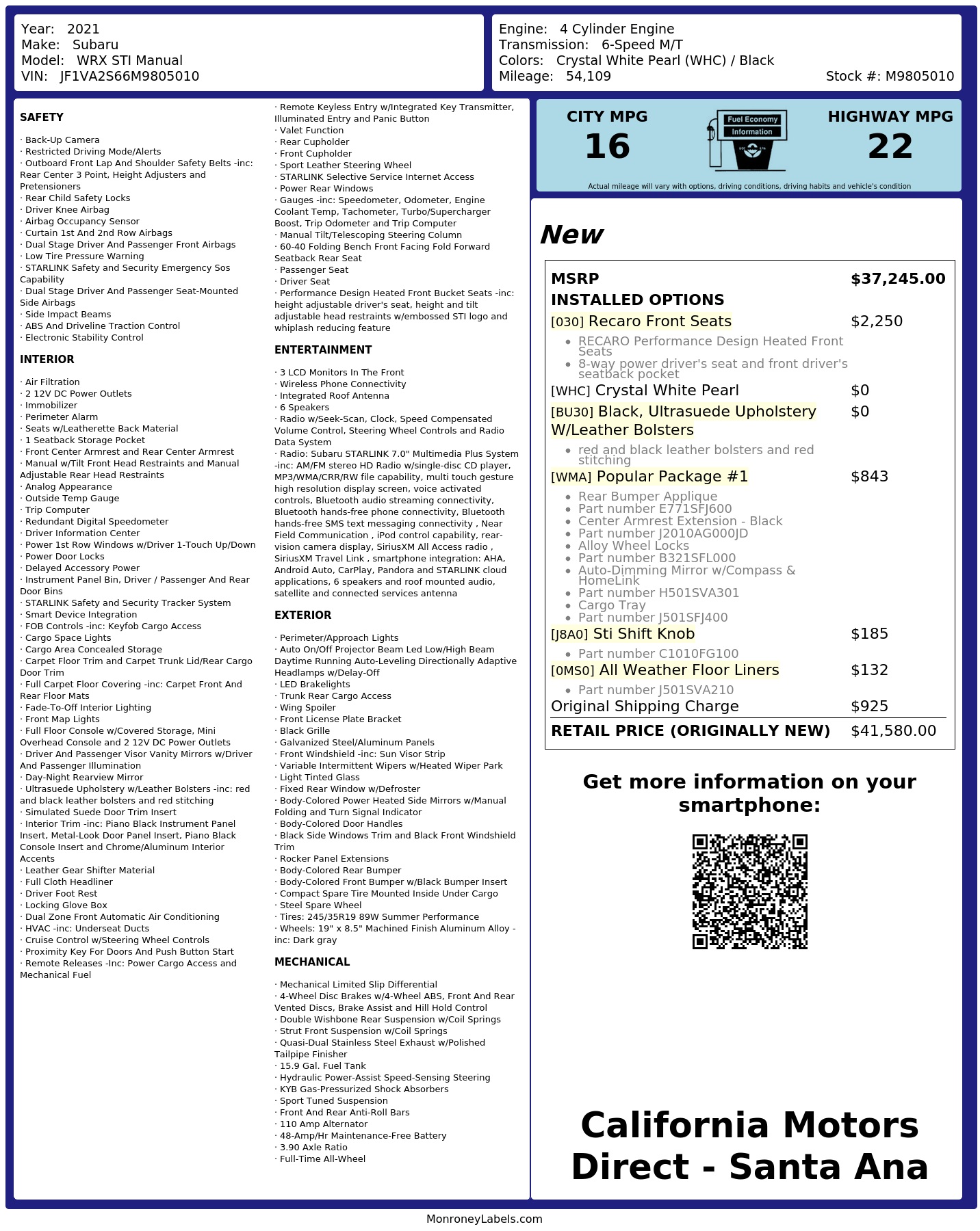 Monroney Label